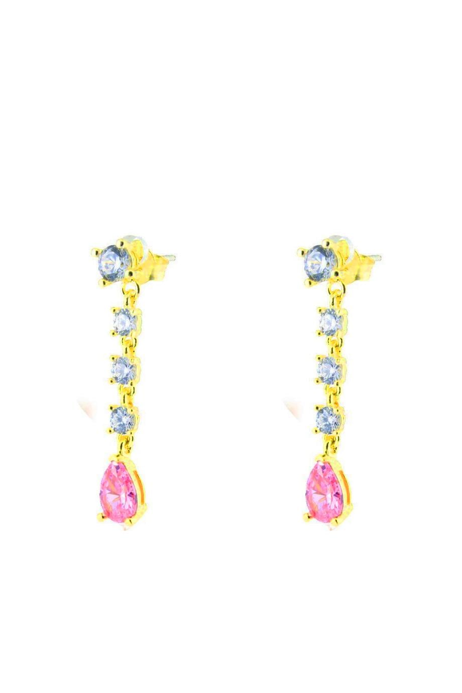 Küpe925 Ayar Gümüş Pembe Taş Detaylı Sallantılı Küpe 
