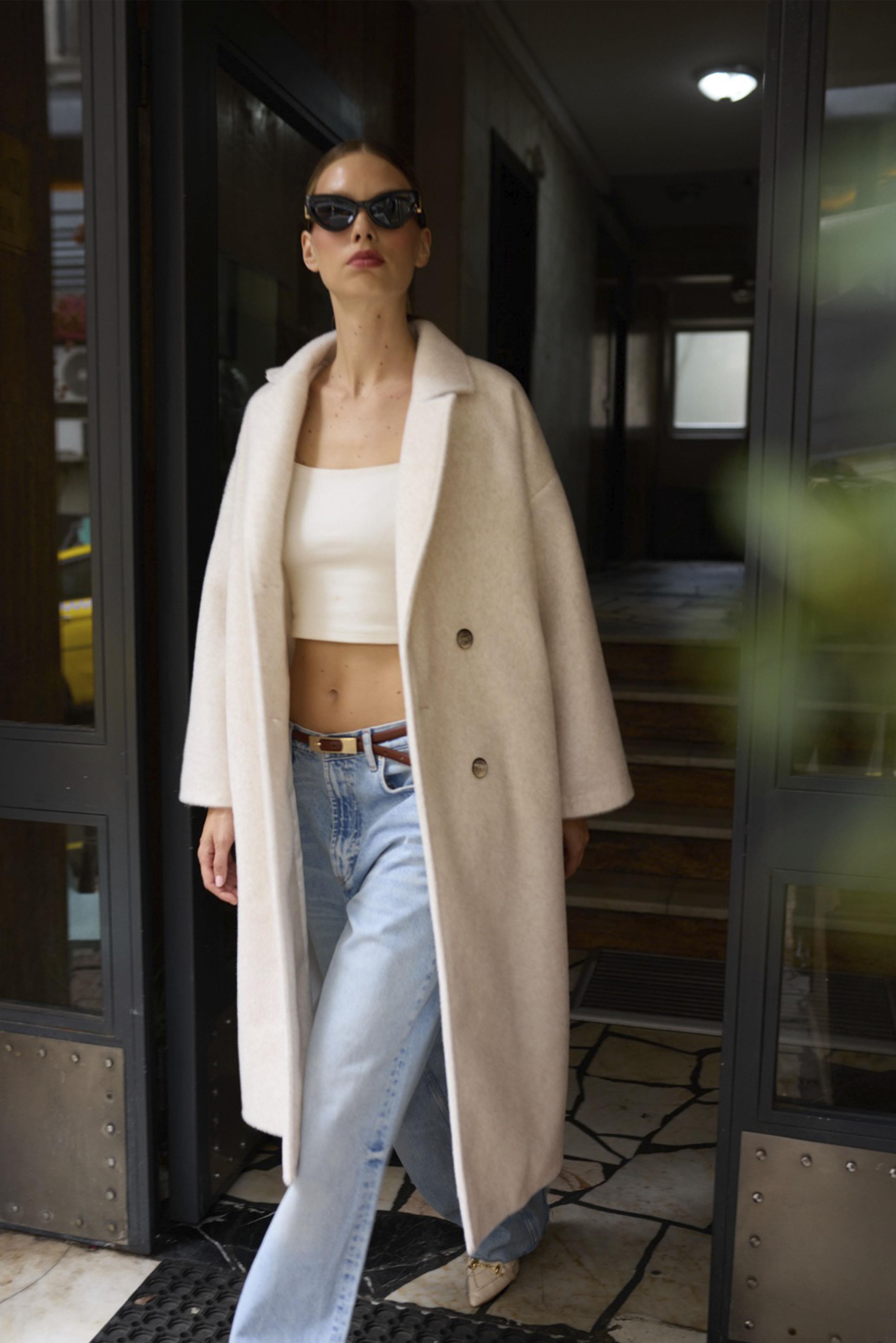 9610 PELUŞ TRENÇ BEYAZ