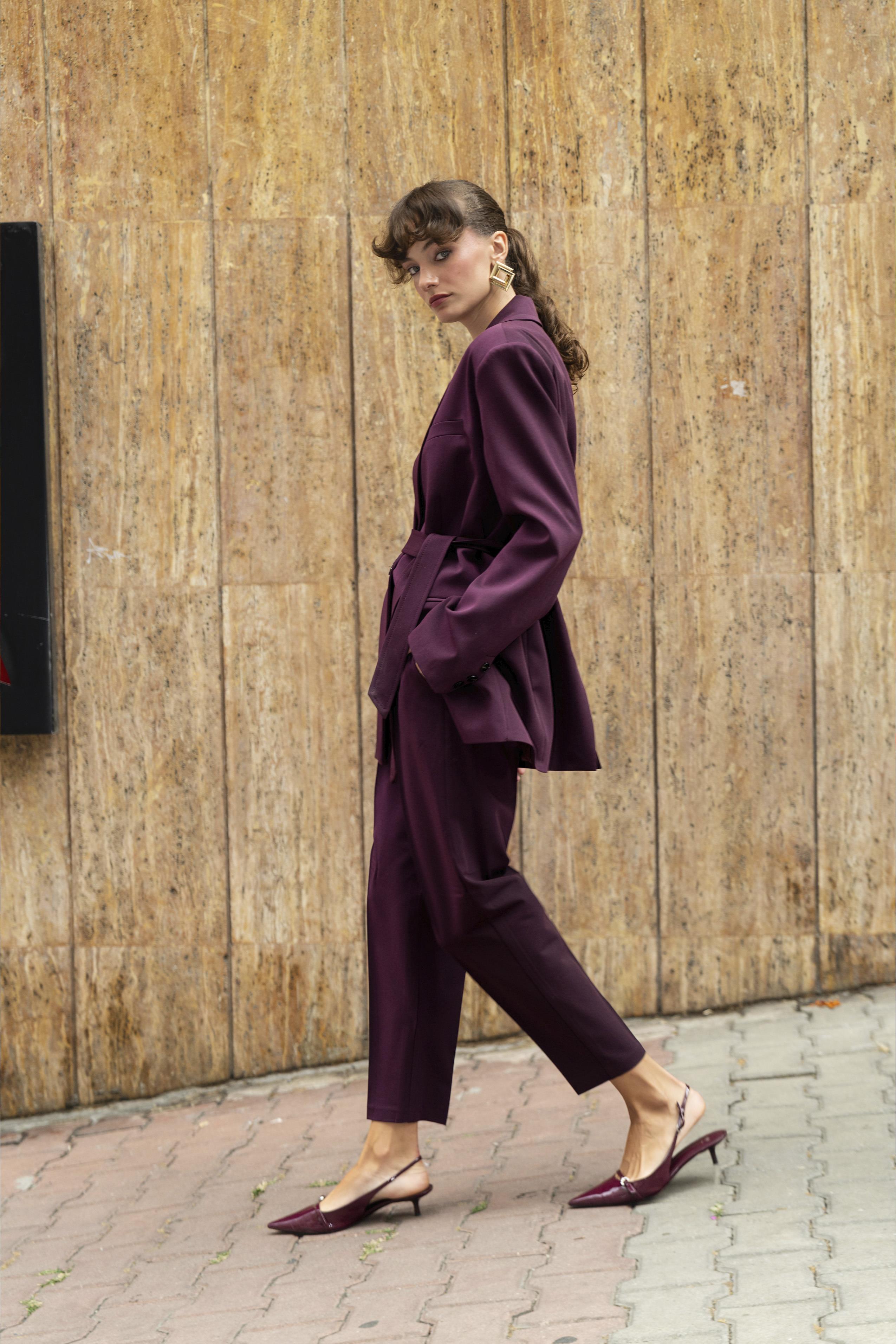 9597 CEKET KEMERLİ PANTOLON TAKIM MÜRDÜM