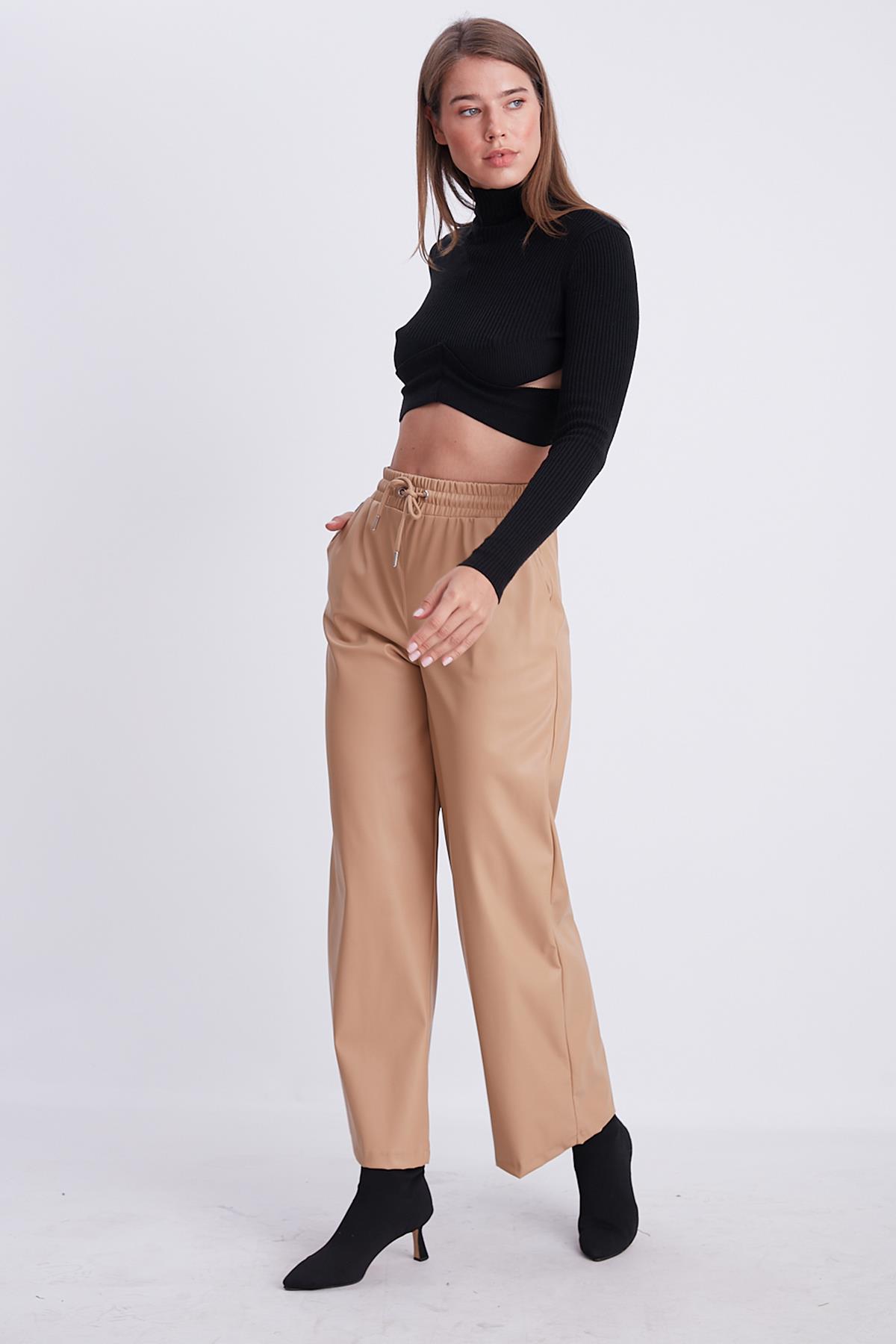 50713 DERİ PALAZZO PANTOLON CAMEL