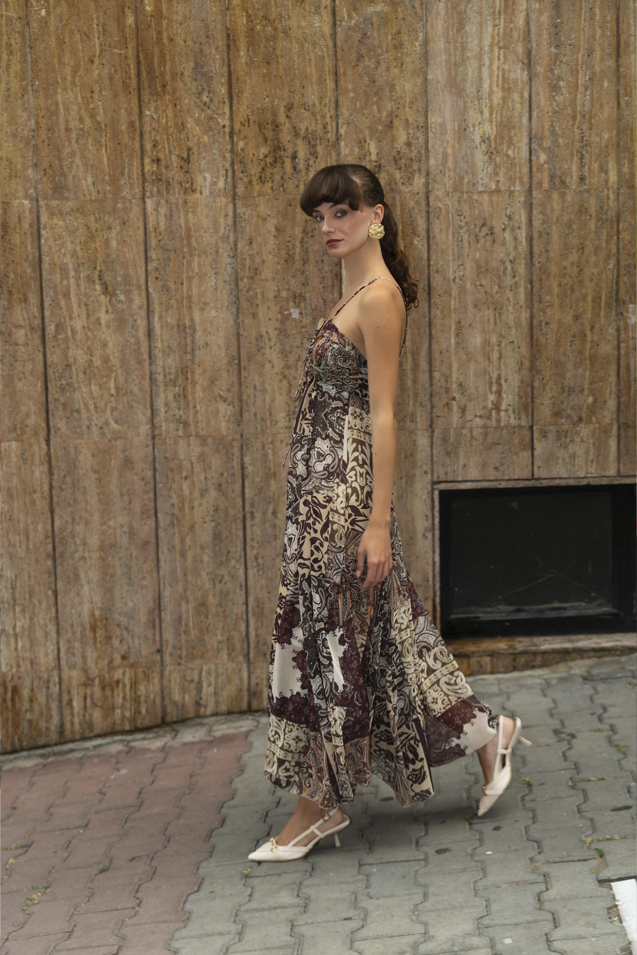 3353 EMPİRME ASKILI ELBİSE MÜRDÜM