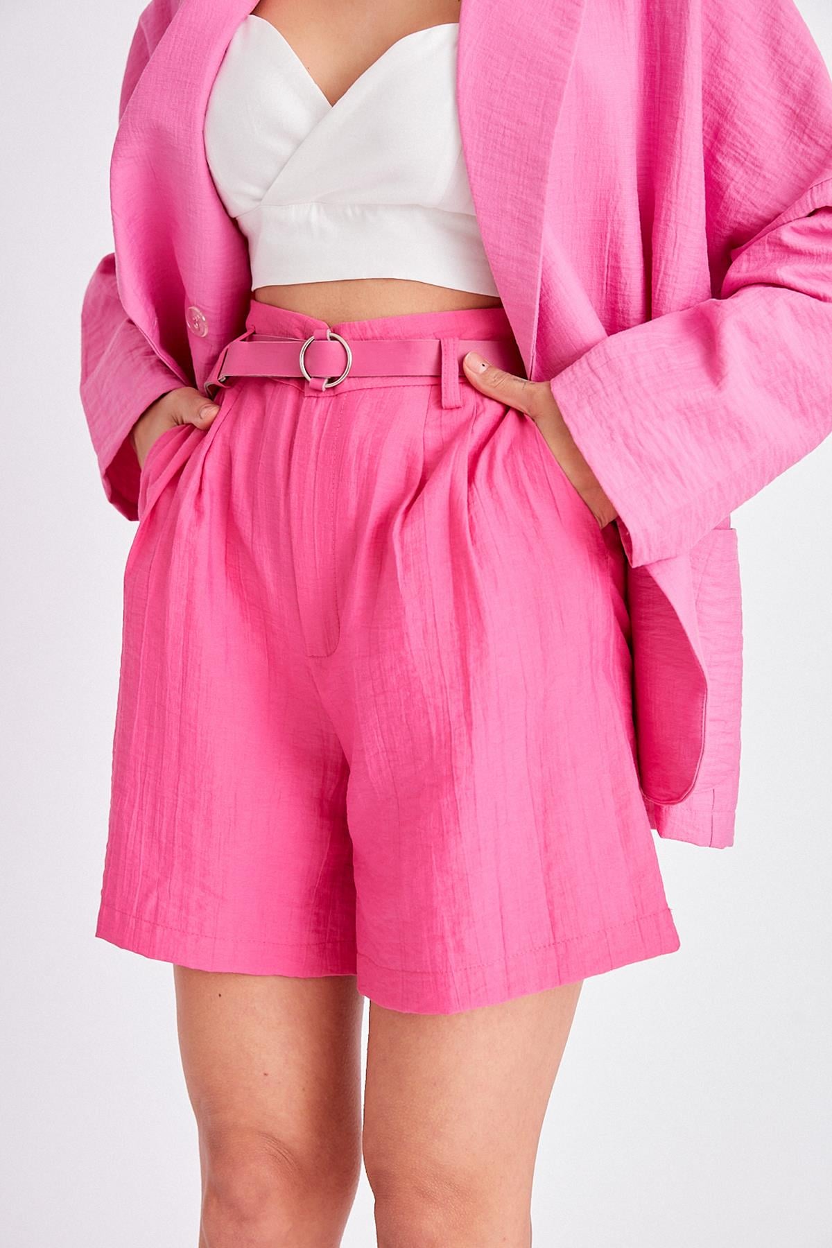 50530 ÇİFT PİLİLİ KETEN ŞORT FUŞYA