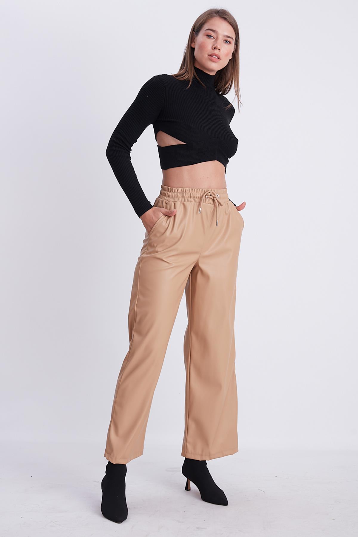 50713 DERİ PALAZZO PANTOLON CAMEL