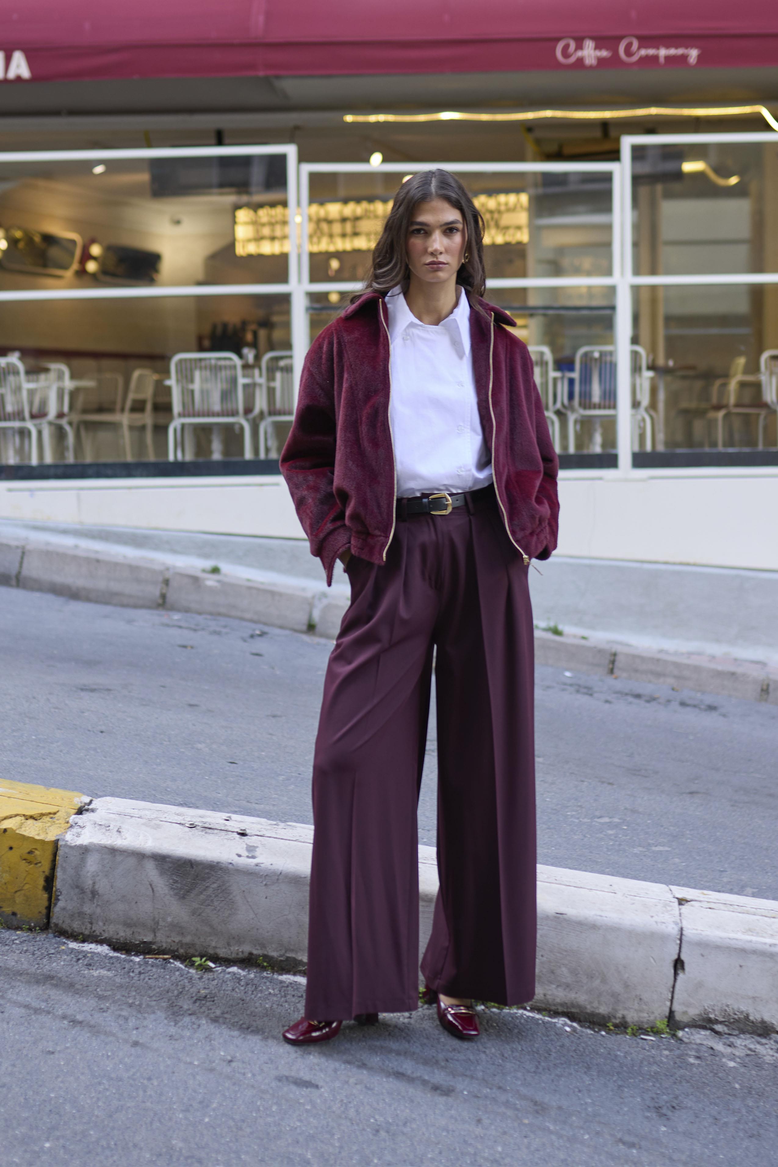 51070 PİLİLİ PALAZZO KEMERLİ PANTOLON MÜRDÜM