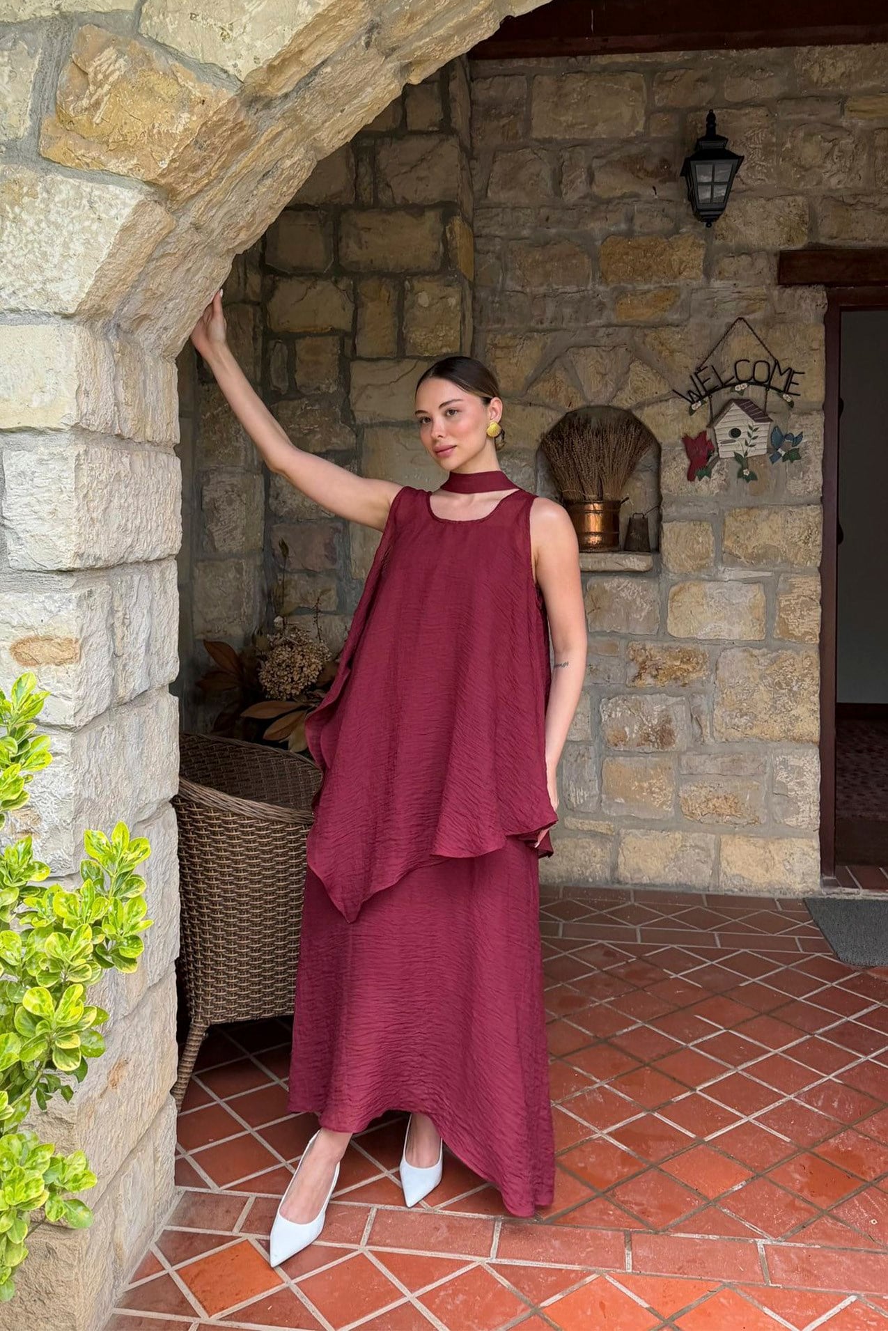 51400 KETEN ELBİSE BORDO