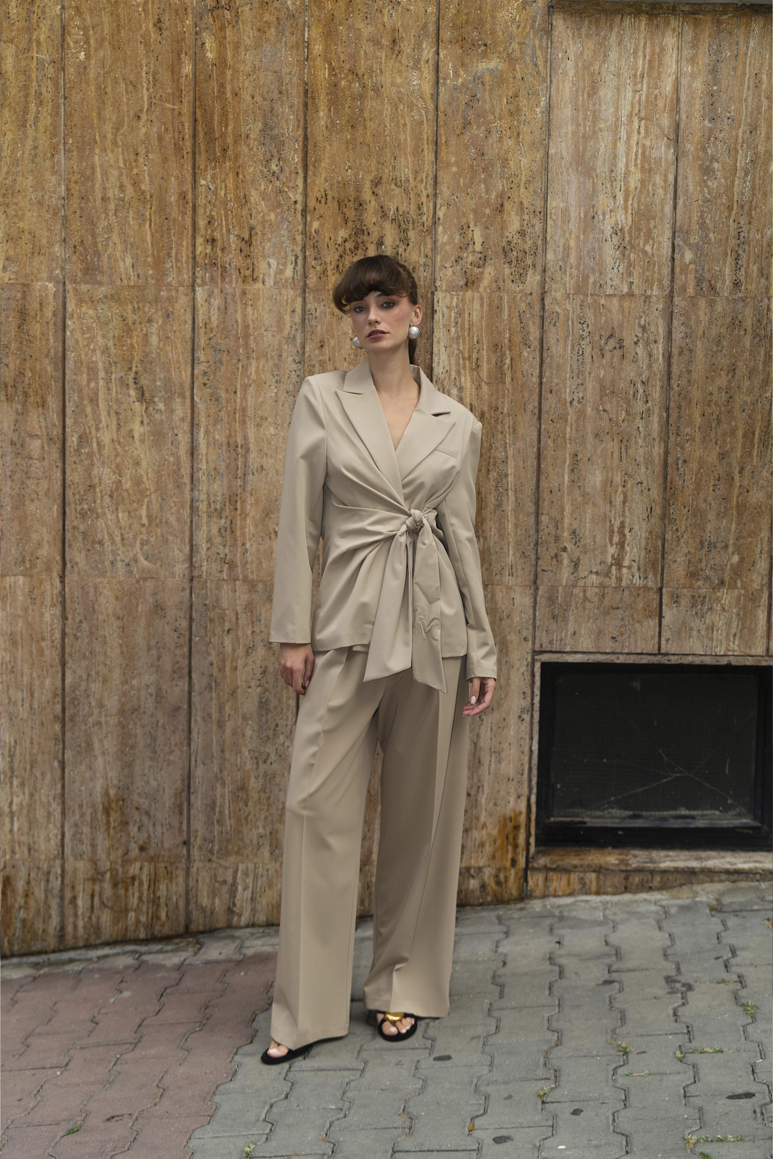 9604 YANDAN BAĞLAMALI CEKET CAMEL