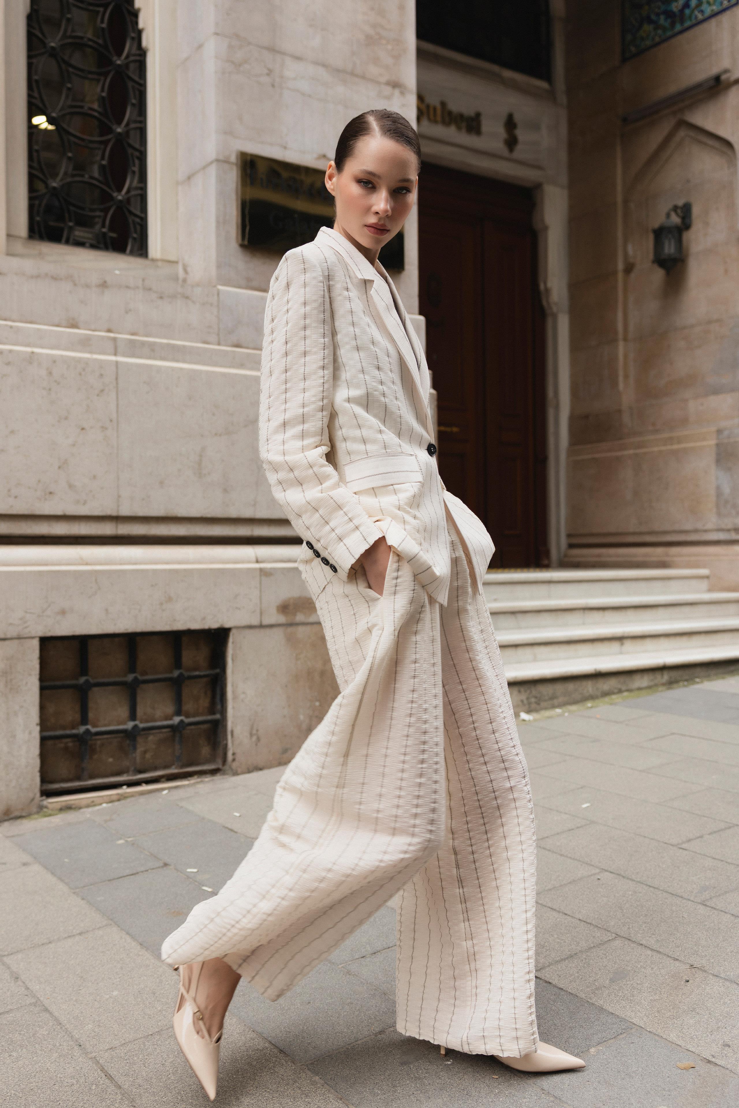 9556 CEKET PANTOLON TAKIM EKRU