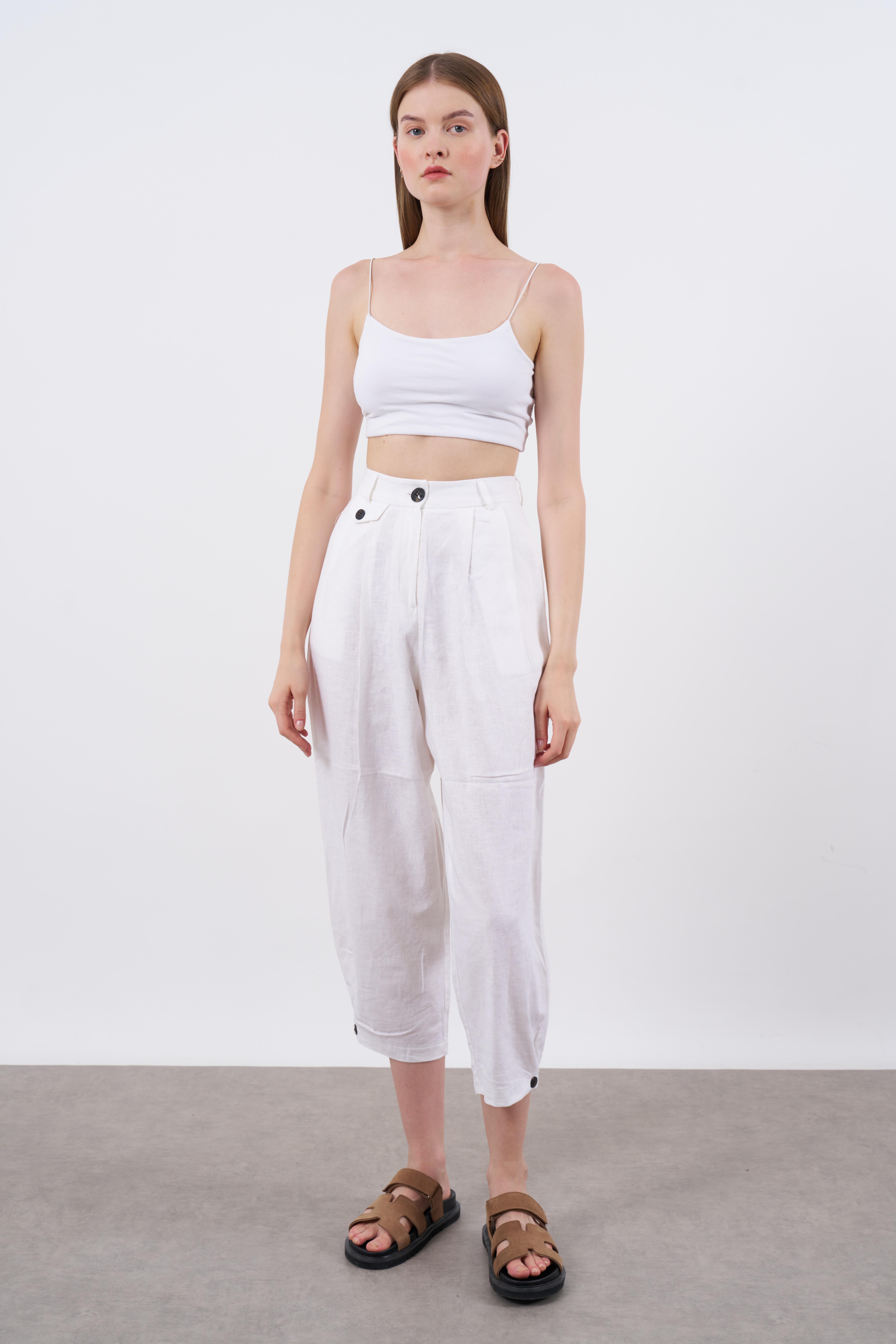 50976 KETEN PANTOLON BEYAZ