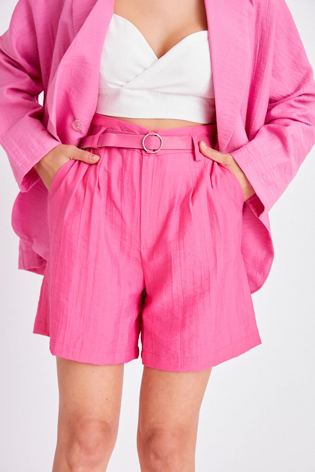 50530 ÇİFT PİLİLİ KETEN ŞORT FUŞYA