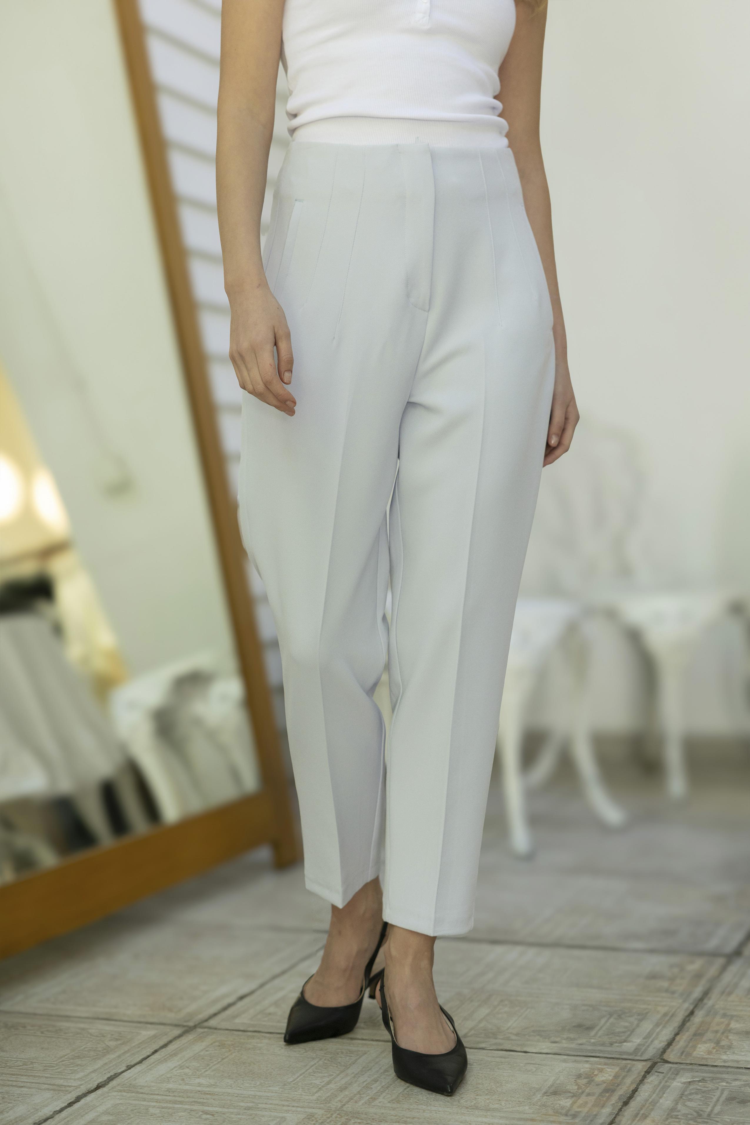 50109 PENSLİ HAVUÇ PANTOLON BEYAZ