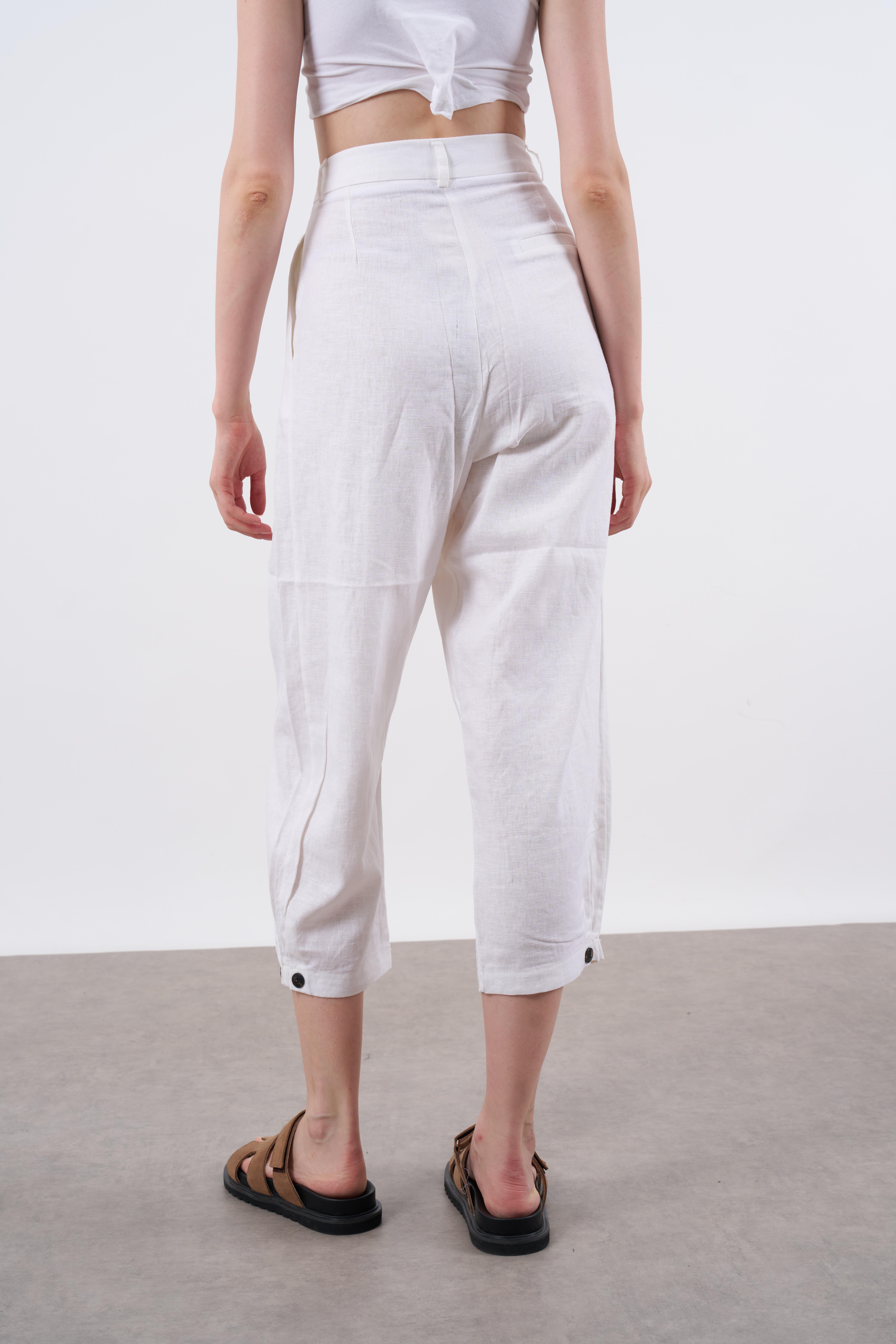 50976 KETEN PANTOLON BEYAZ