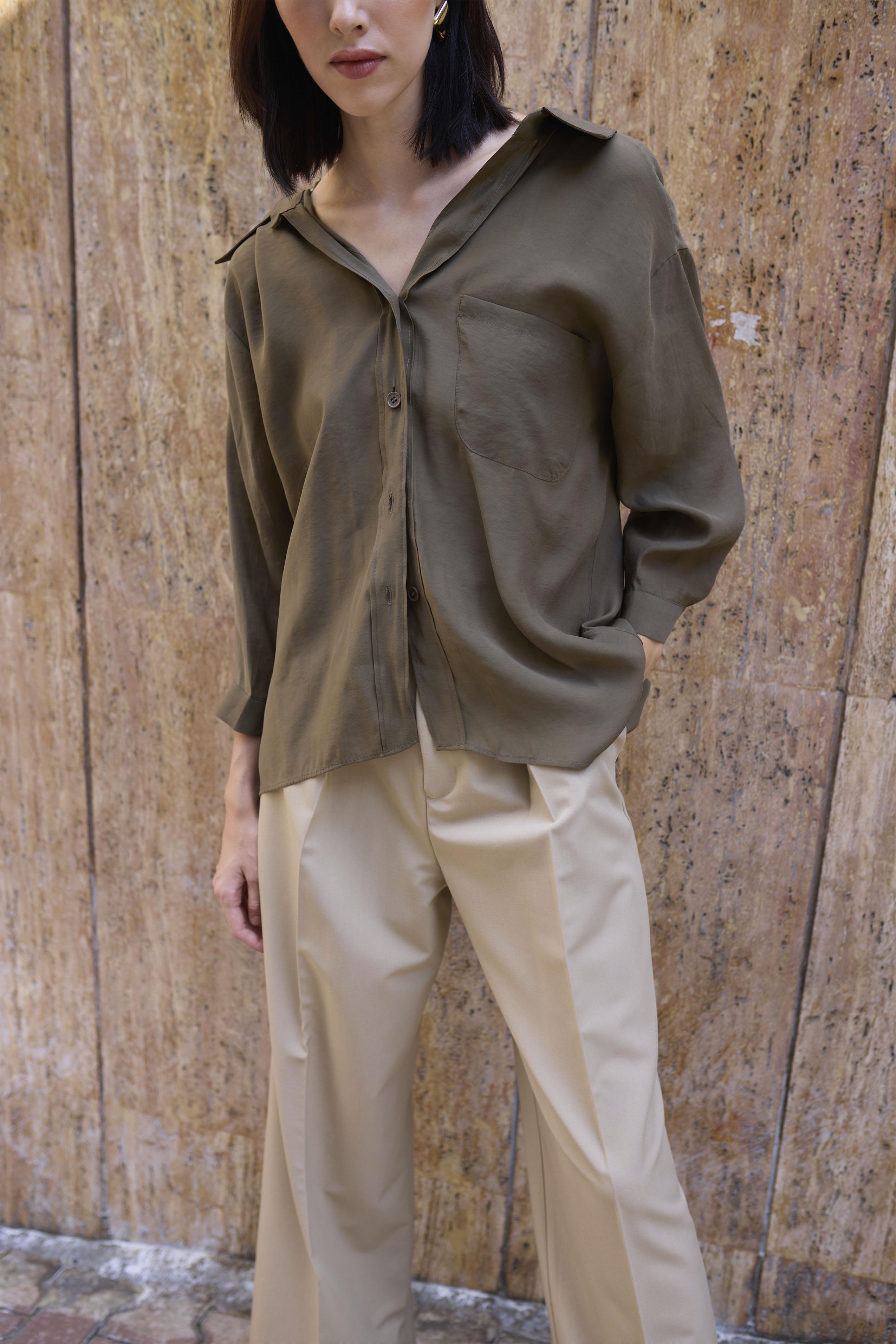 4612 DÜŞÜK OMUZLU OVERSİZE GÖMLEK VİNTAGE HAKİ