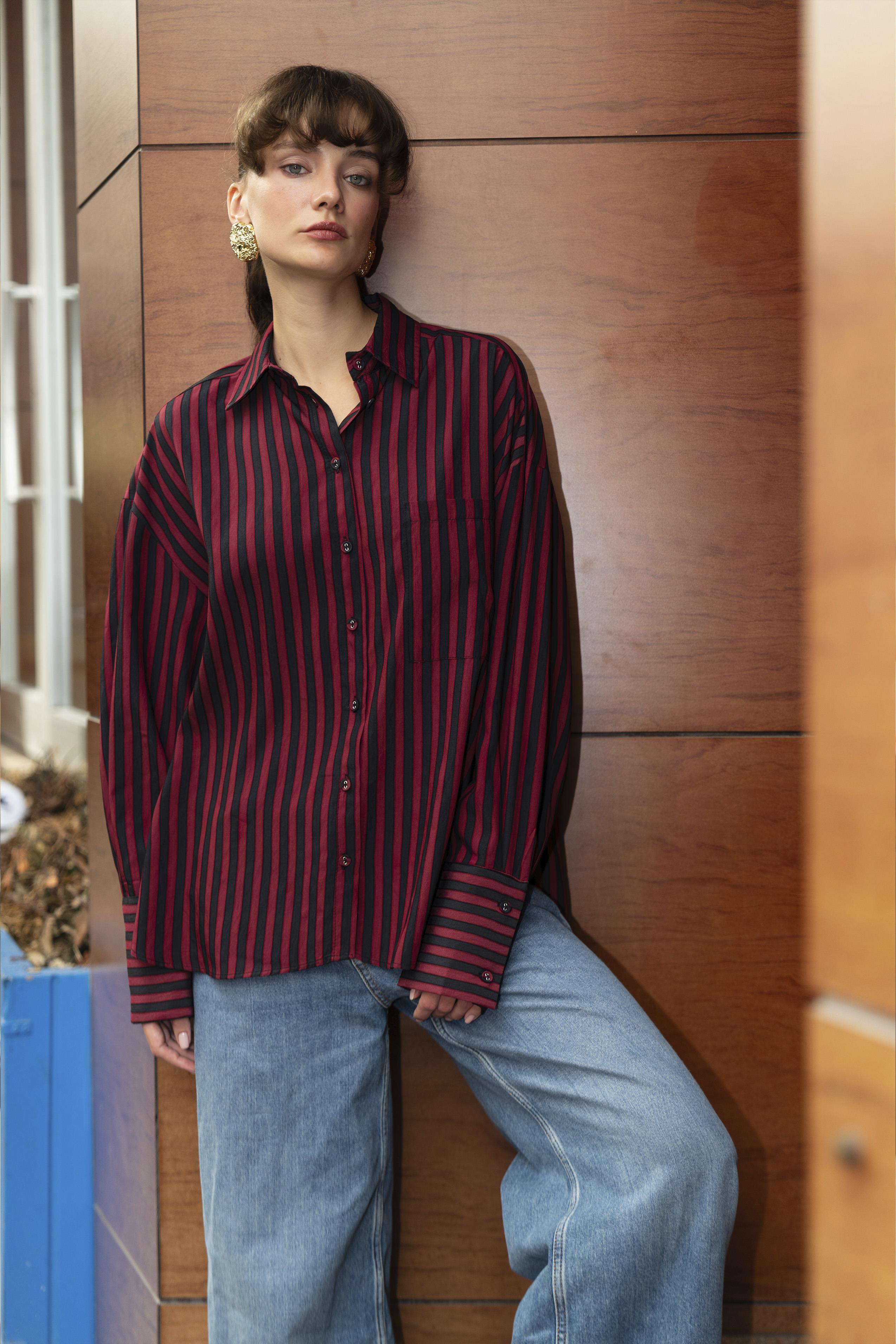 4969 ÇİZGİLİ GÖMLEK KIRMIZI-SİYAH