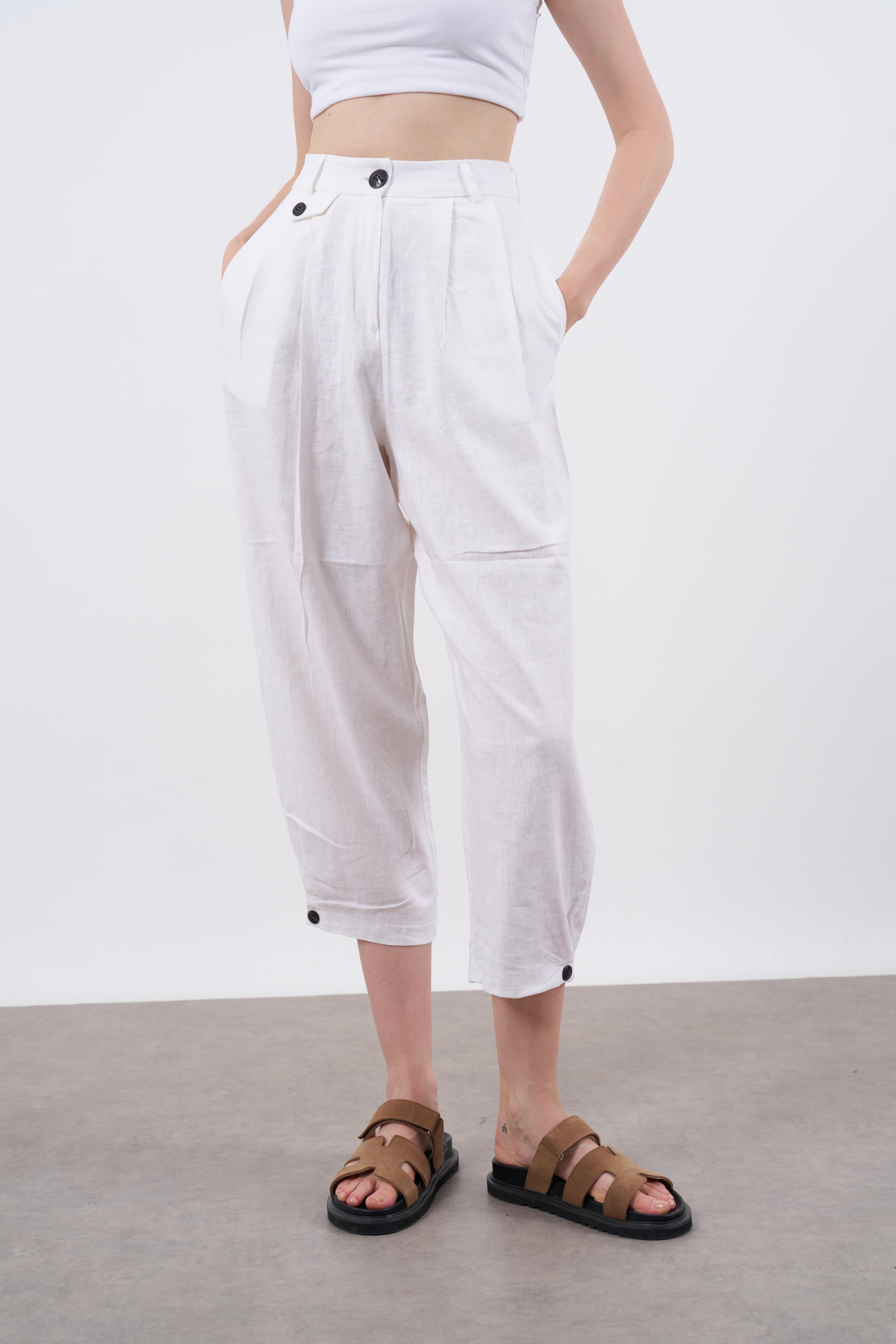 50976 KETEN PANTOLON BEYAZ