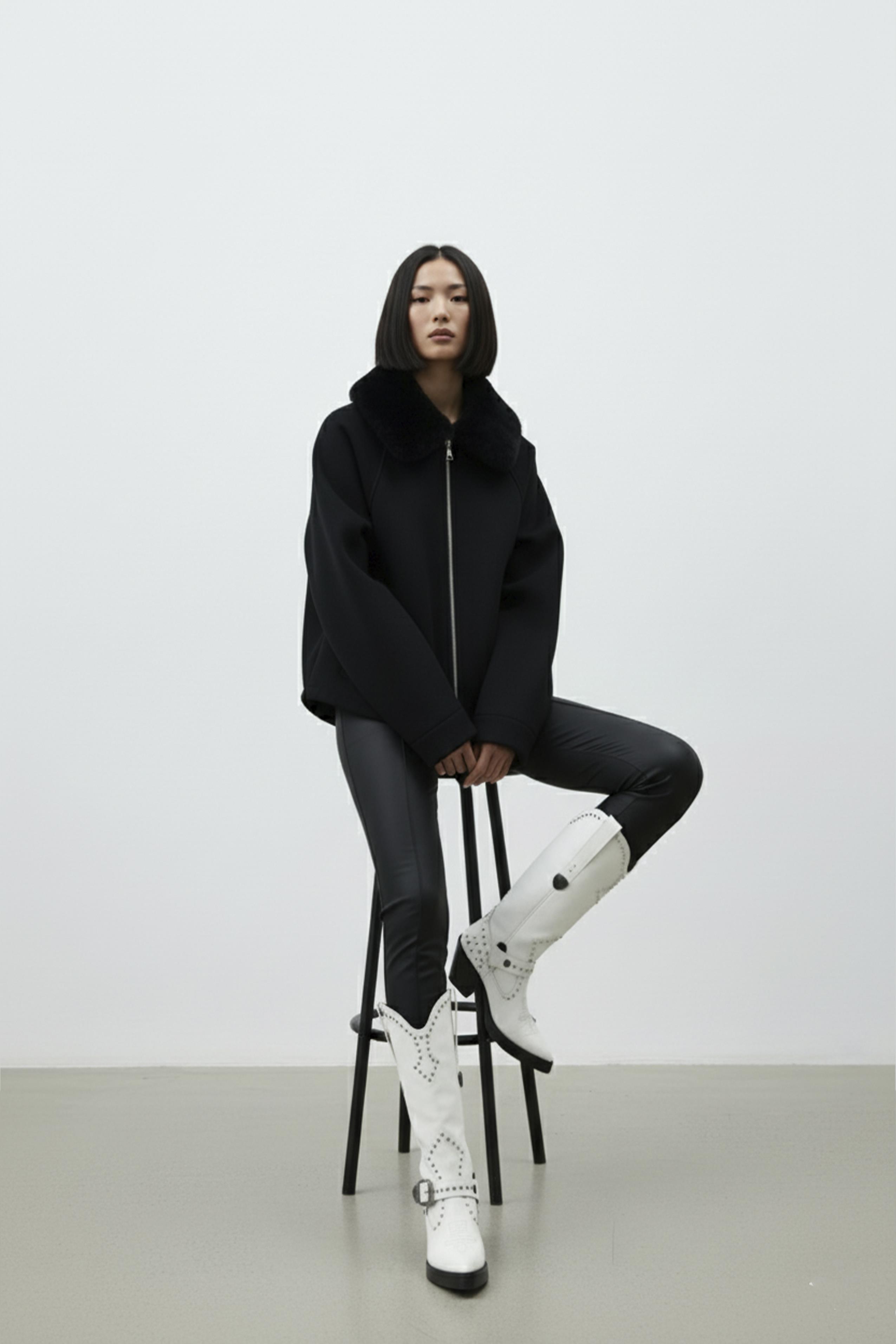 9660 YAKA KÜRKLÜ KAŞE MONT SİYAH