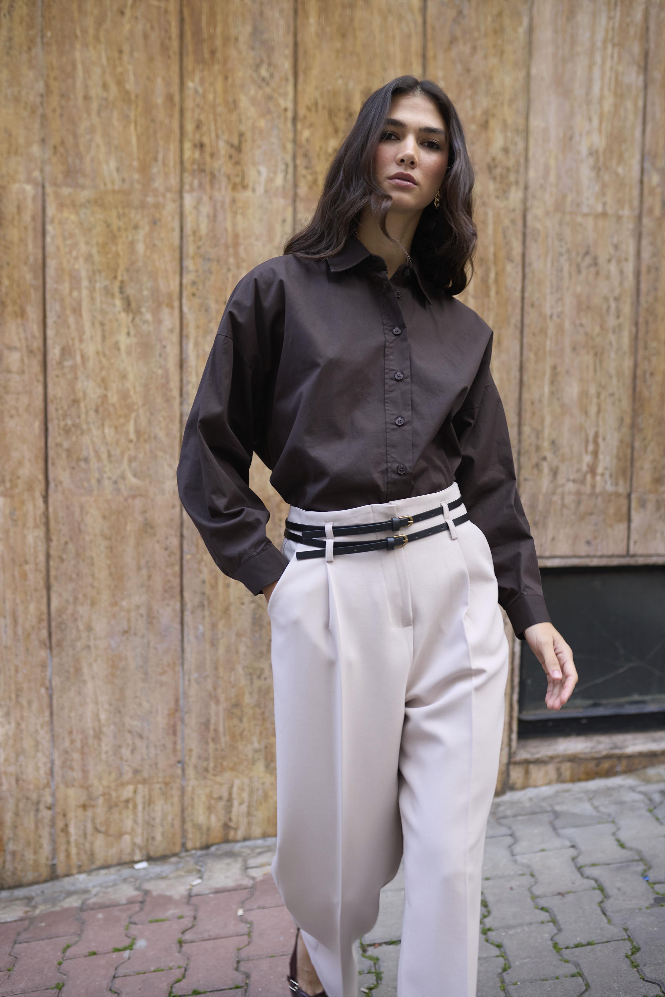 51245 ÇİFT KÖPRÜLÜ PİLELİ PANTOLON TAŞ