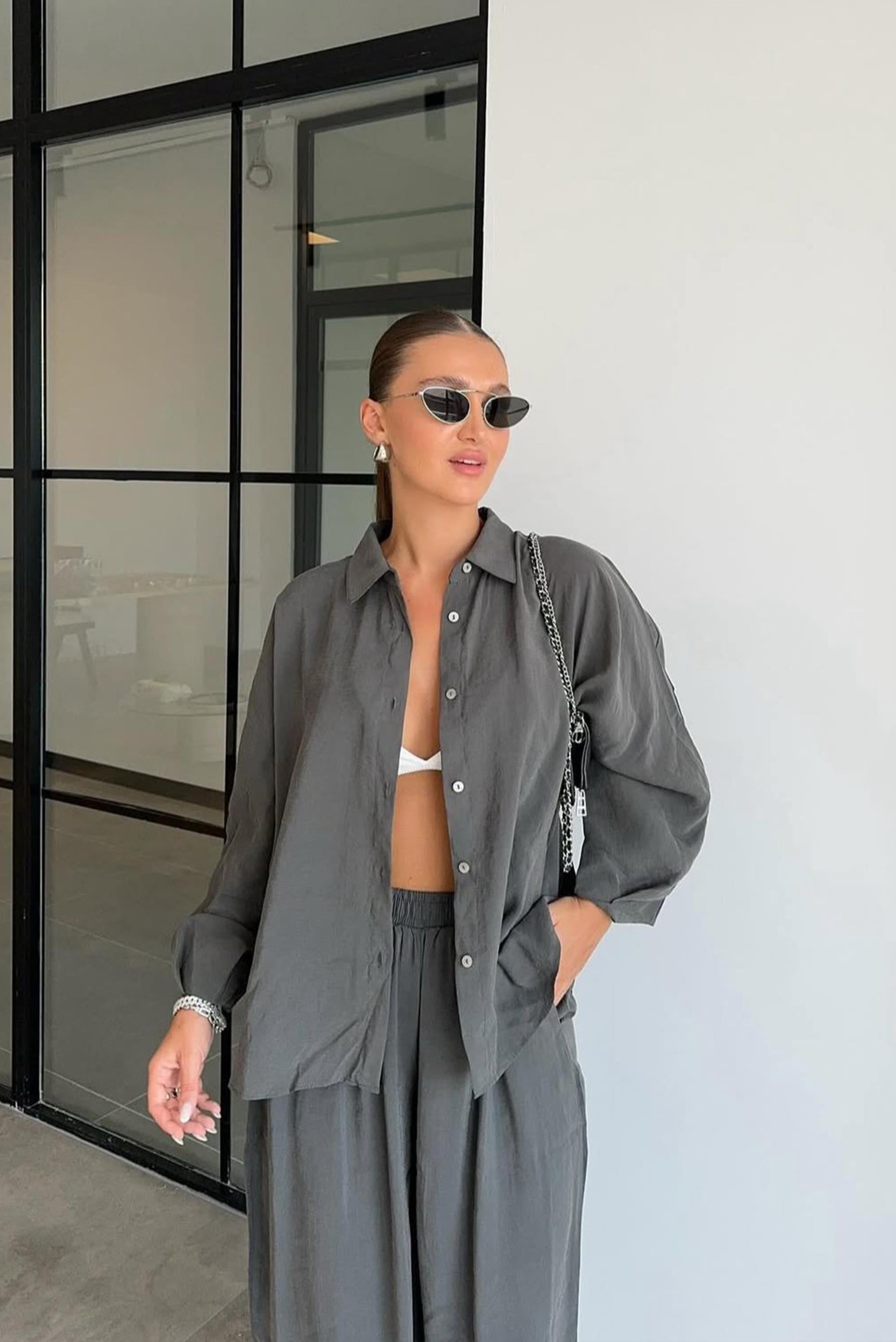 50957 GÖMLEK PANTOLON TAKIM ANTRASİT