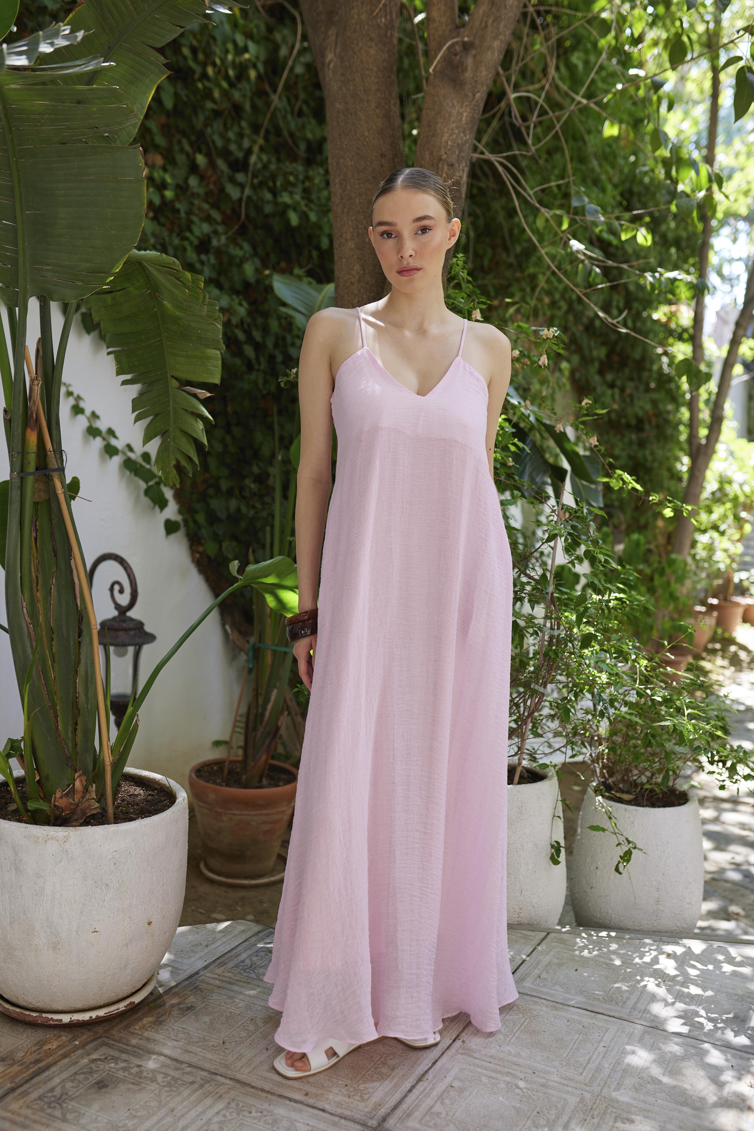 3326 ASKILI ELBİSE ŞEKER PEMBE