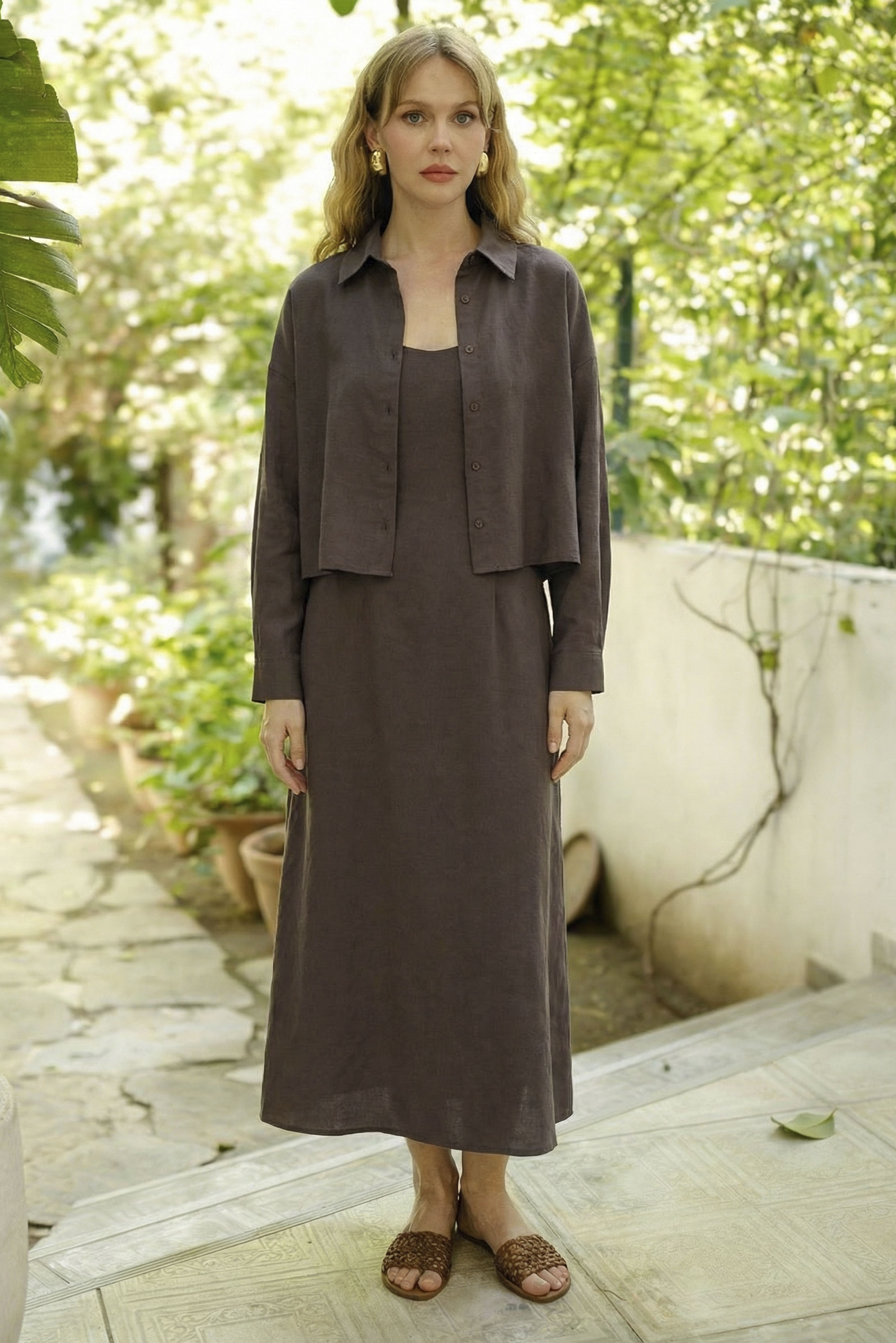 51153 GÖMLEK ELBİSE TAKIM KOYU KAHVE