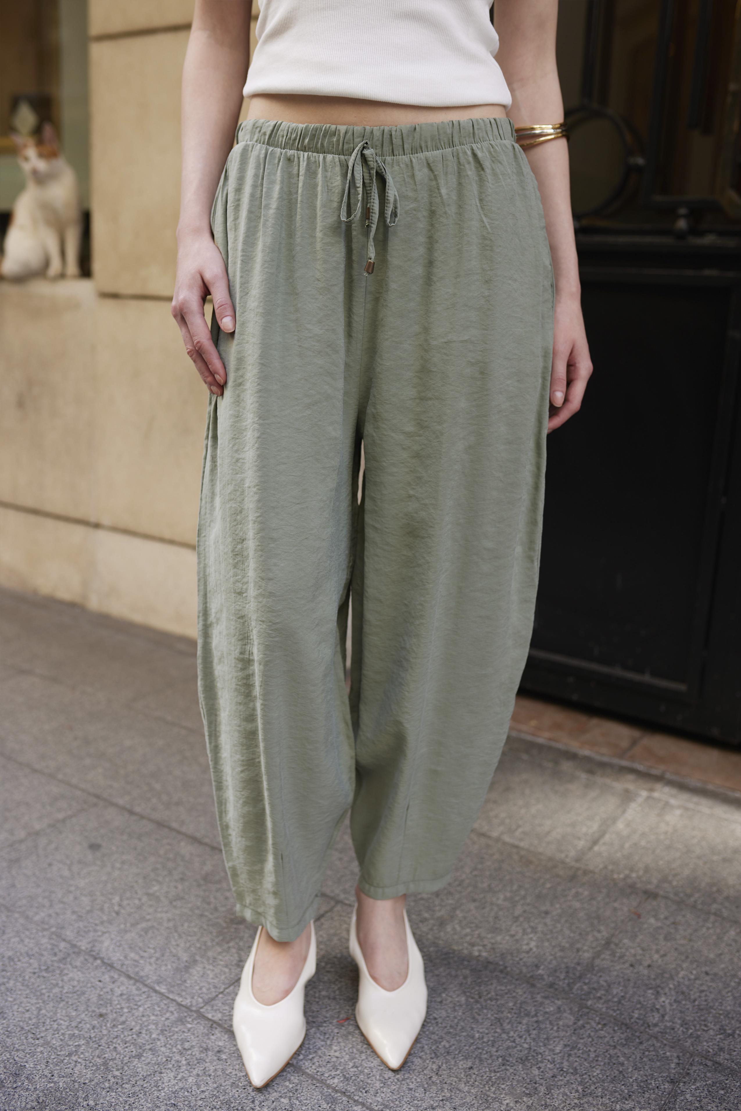 51106 BELİ LASTİKLİ PANTOLON ÇAĞLA YEŞİL