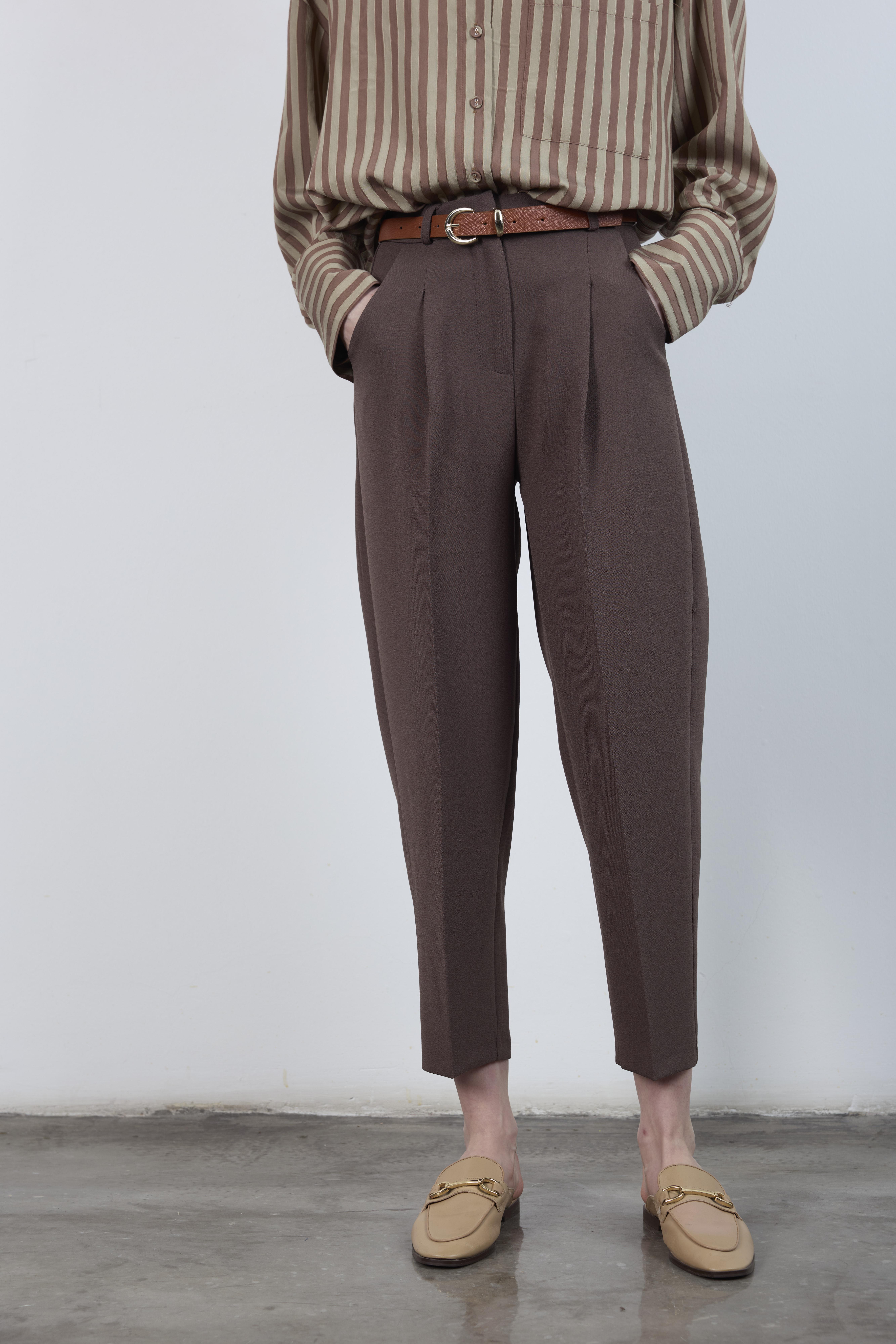 50938 KEMERLİ PANTOLON KAHVE