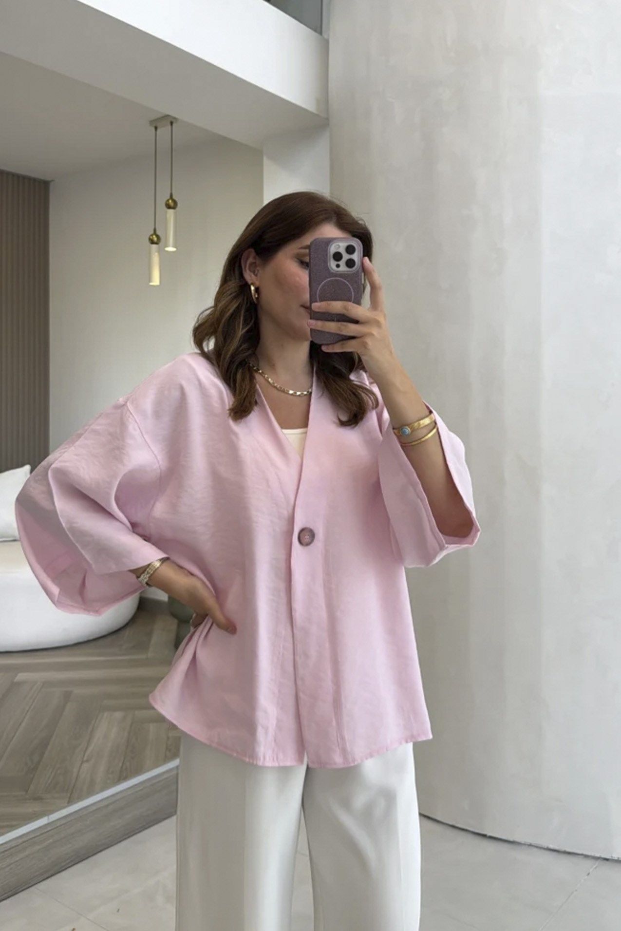 4961 ÖNDEN BAĞLAMALI BLUZ PEMBE