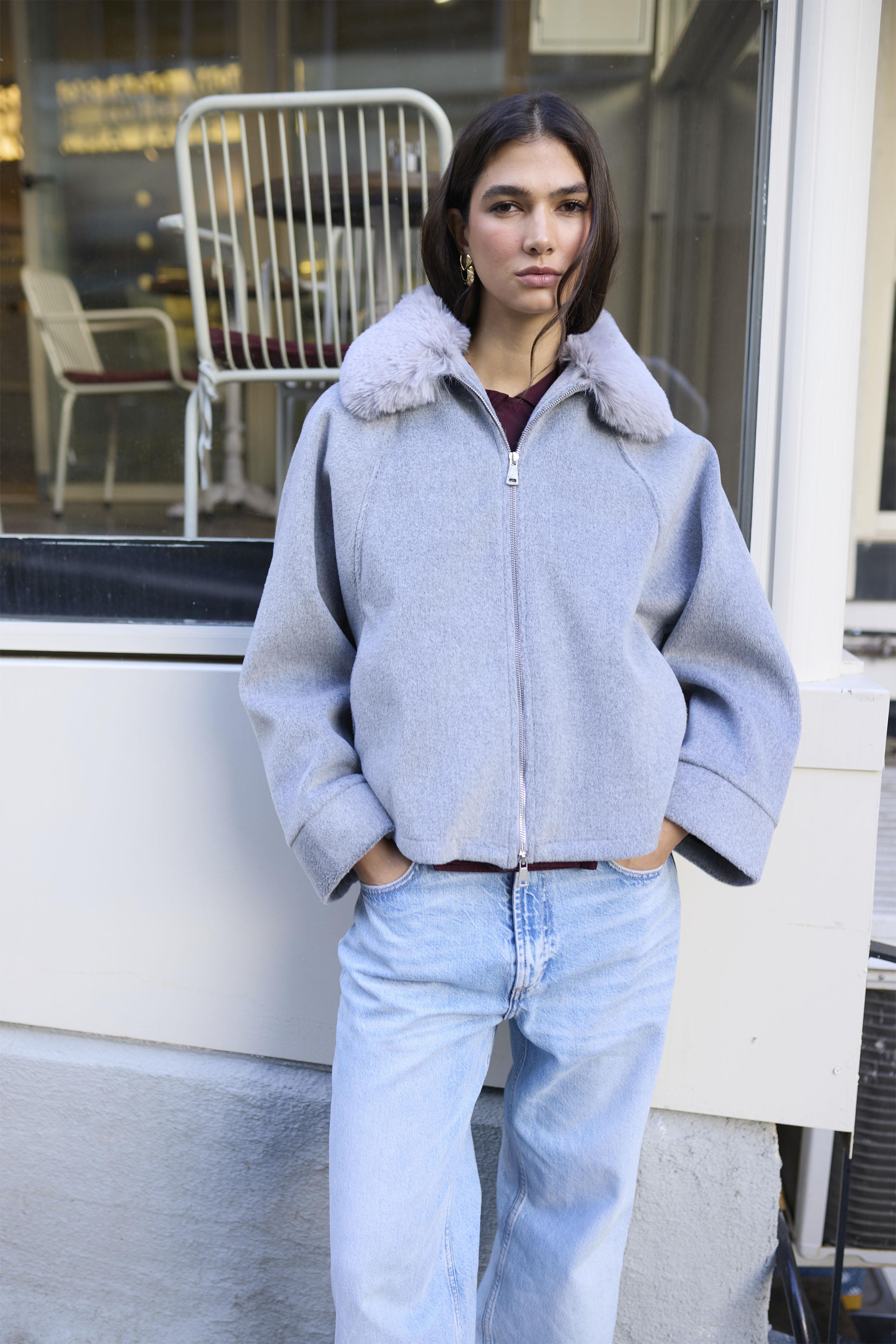 9660 YAKA KÜRKLÜ KAŞE MONT GRİ