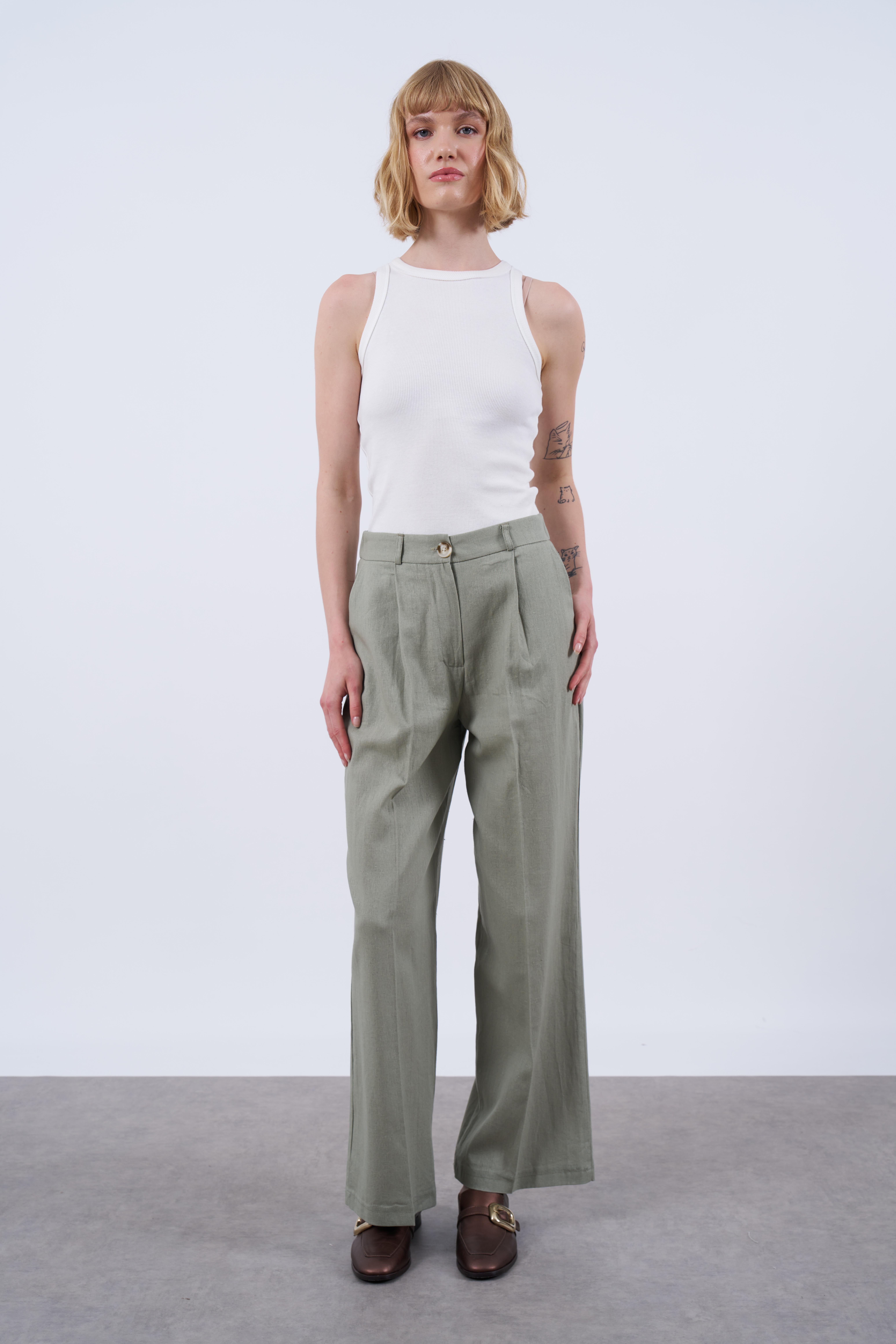 51016 KETEN PANTOLON ÇAĞLA YEŞİL