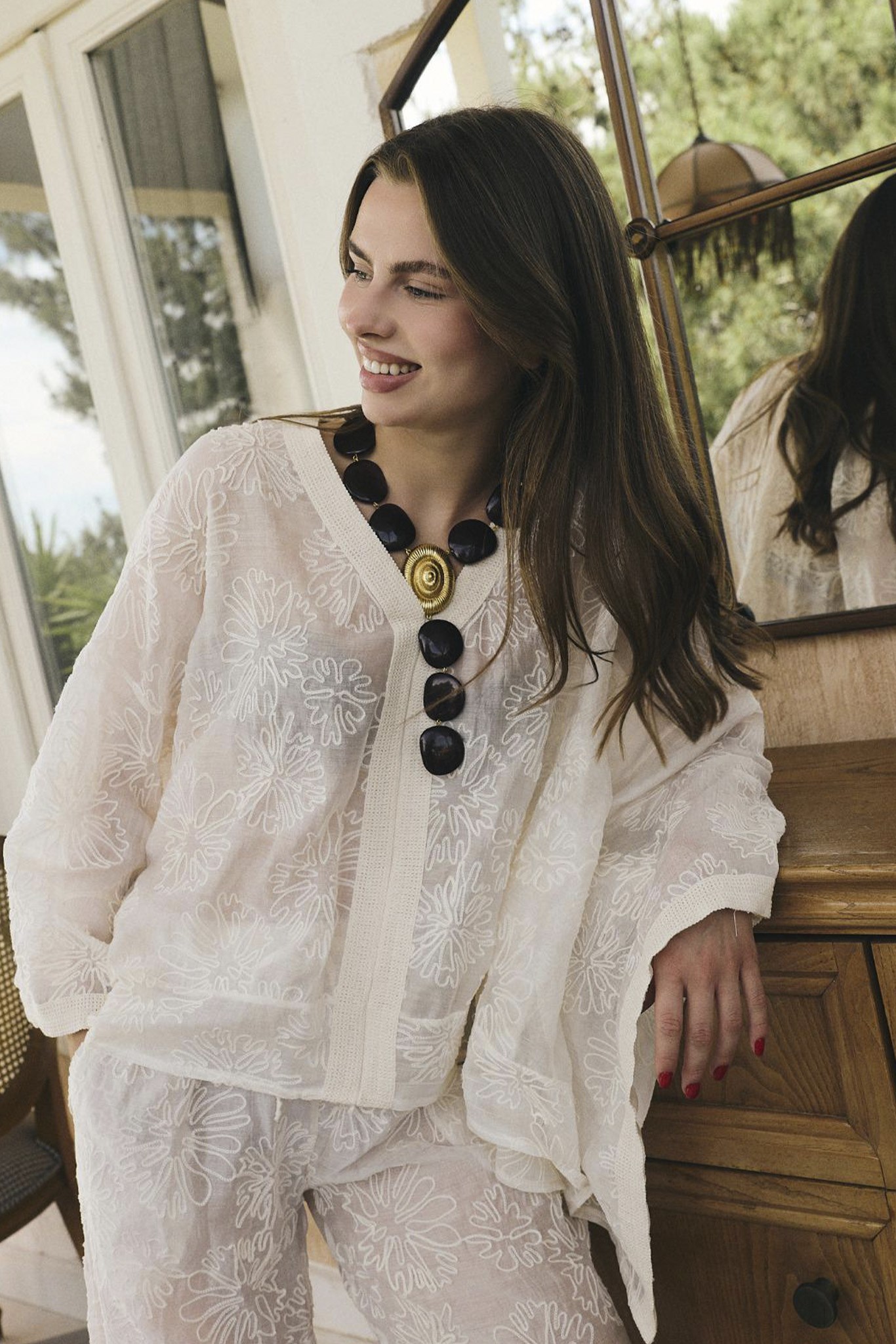 5100 NAKIŞLI KİMONO OFF WHITE