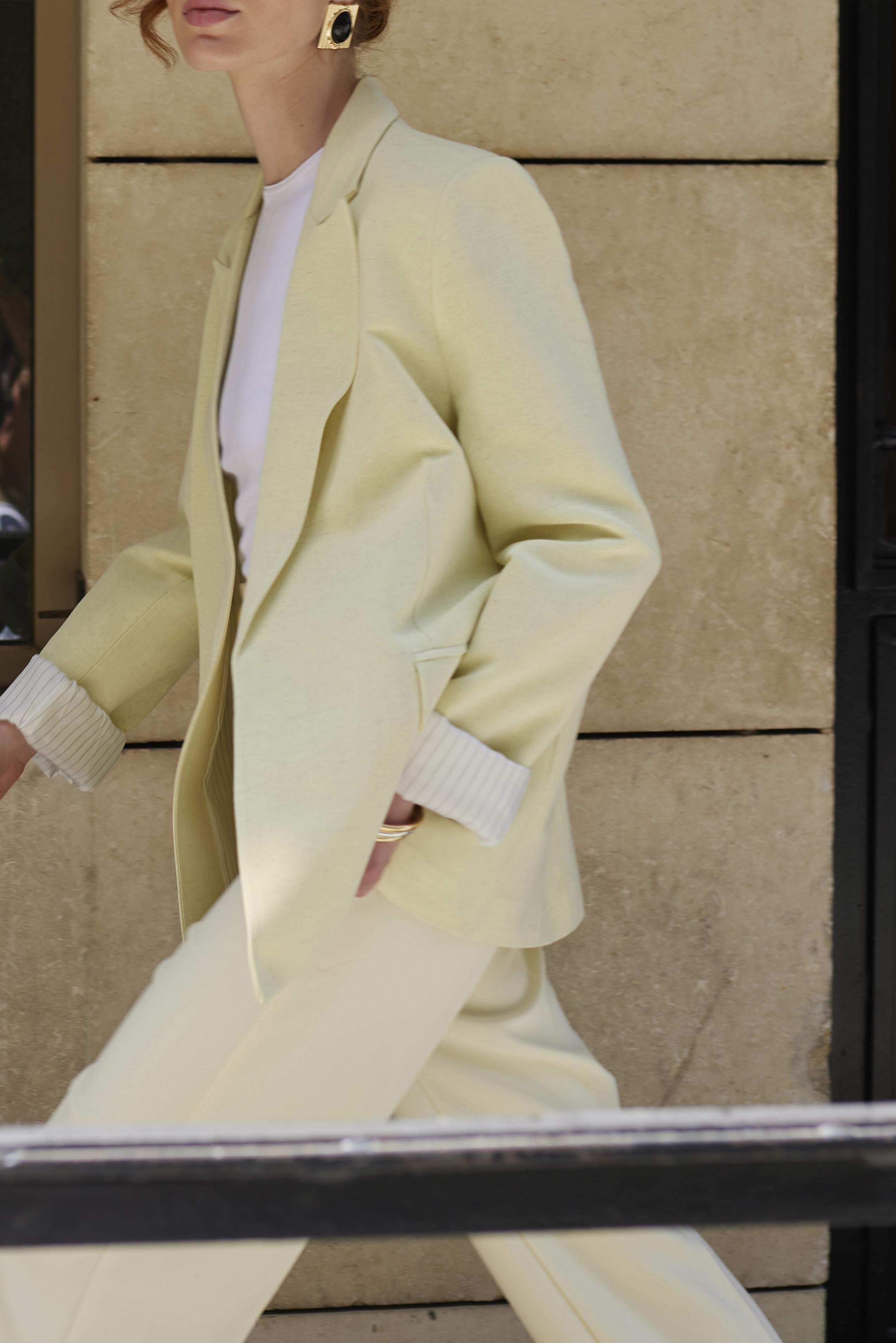 9158 ÇİZGİLİ ASTARLI KETEN CEKET SARI