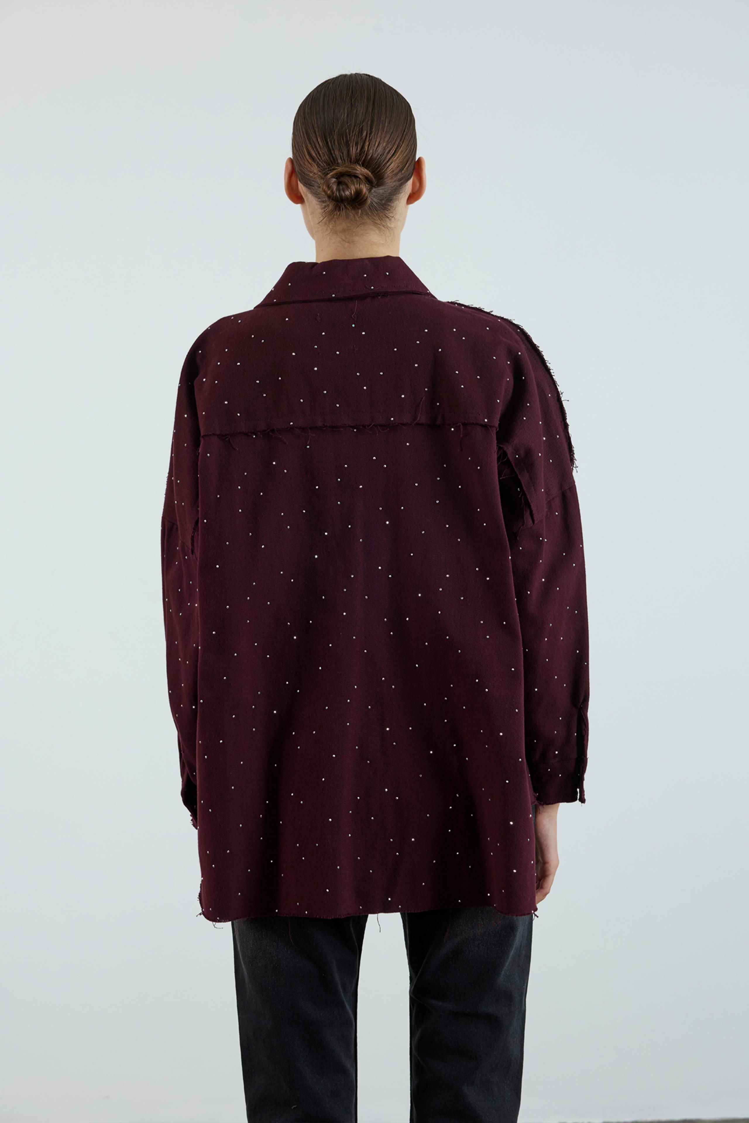 9566 GABARDİN TAŞLI CEKET MÜRDÜM