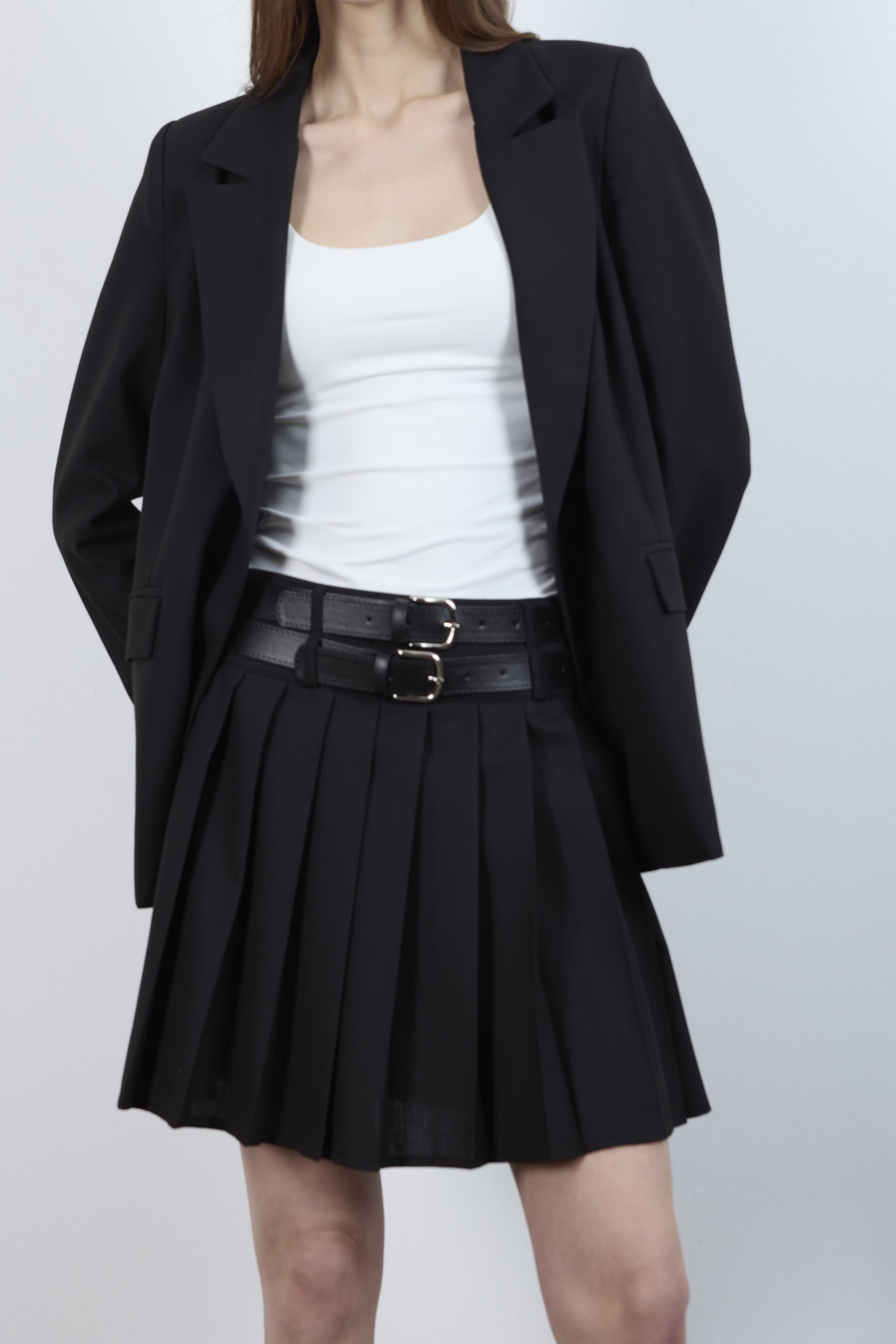 3239 PİLİLİ ÇİFT KEMERLİ ETEK SİYAH