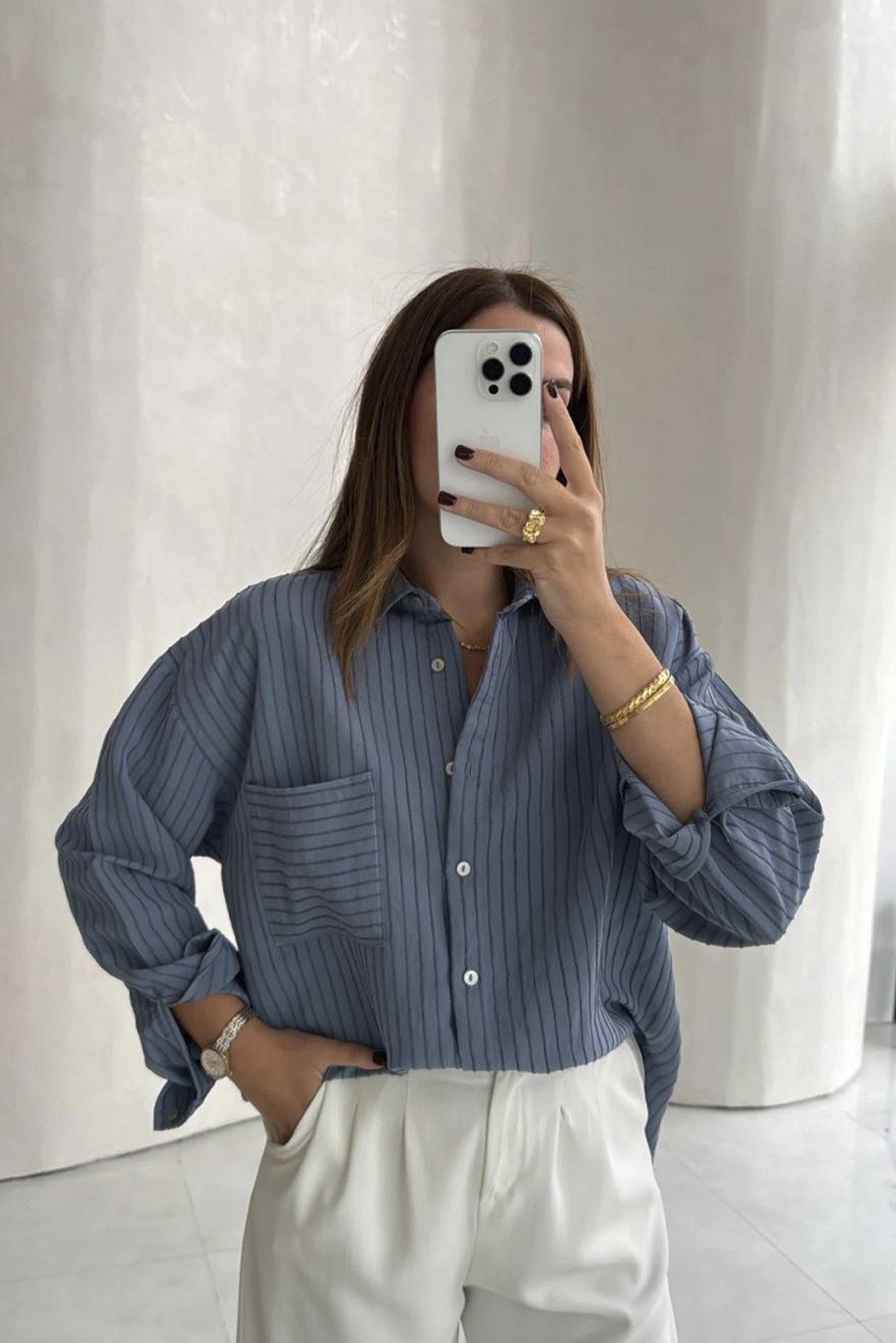 5000 OVERSIZE GÖMLEK GRİ-MAVİ