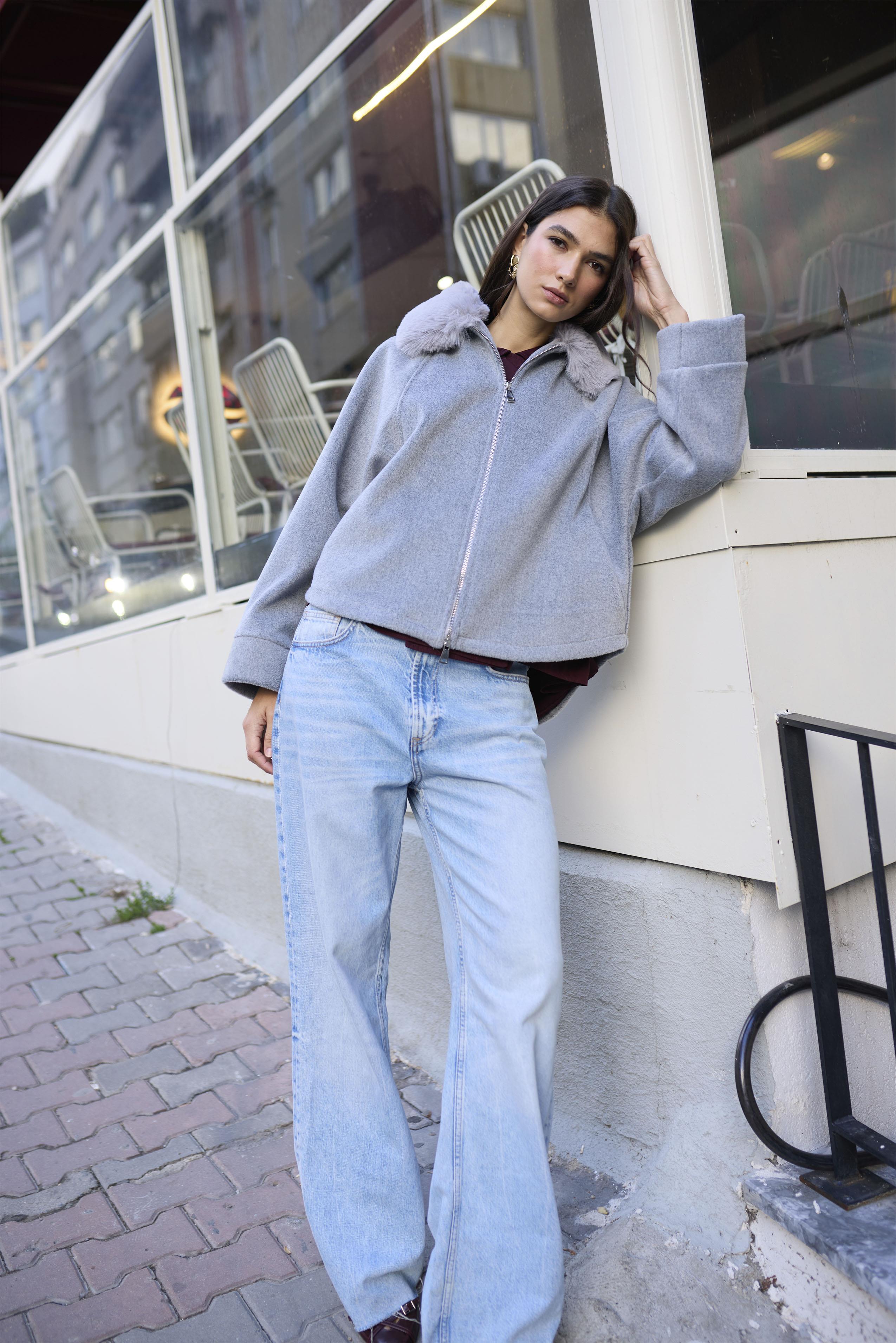 9660 YAKA KÜRKLÜ KAŞE MONT GRİ