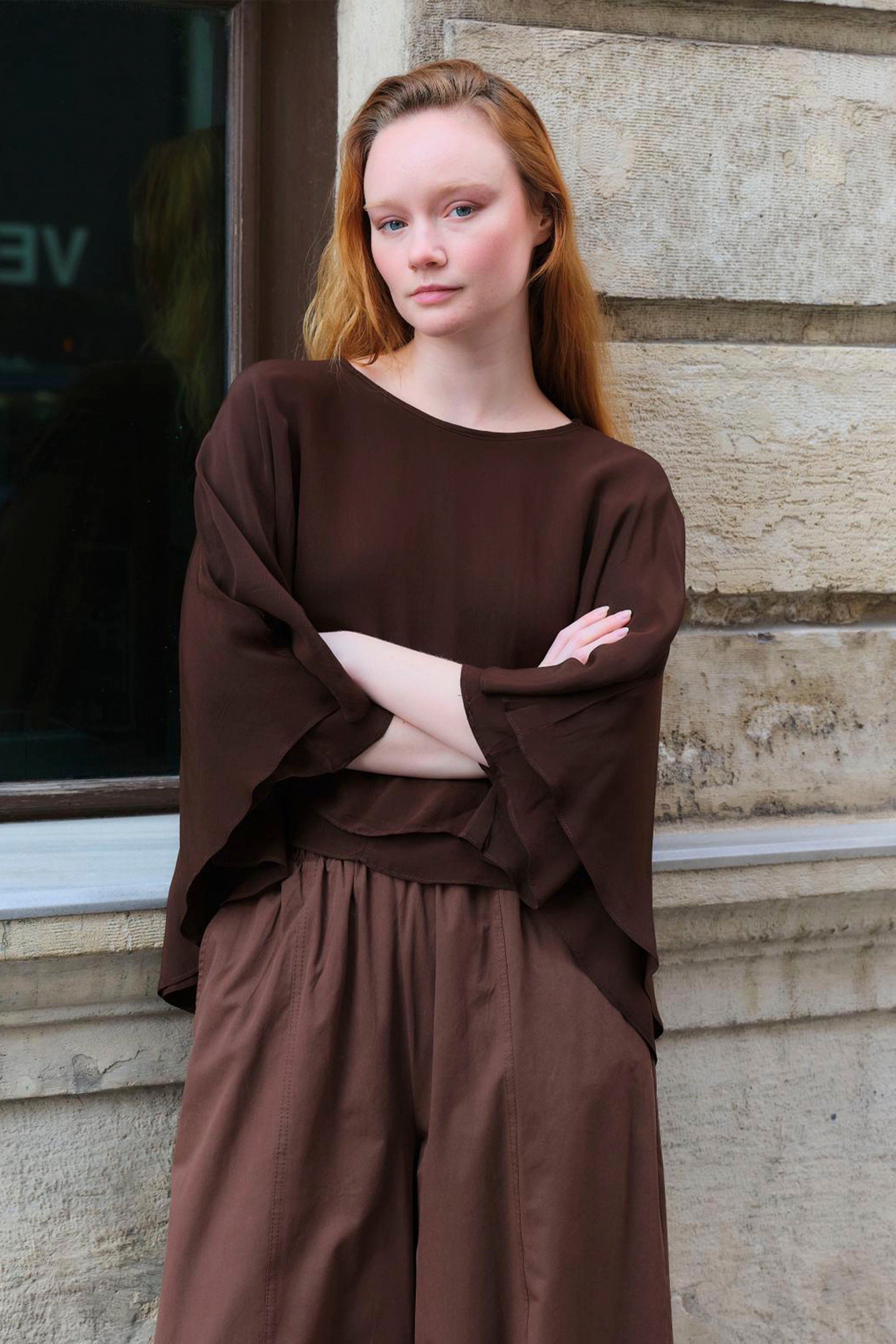 5044 PELERİN BLUZ KAHVE