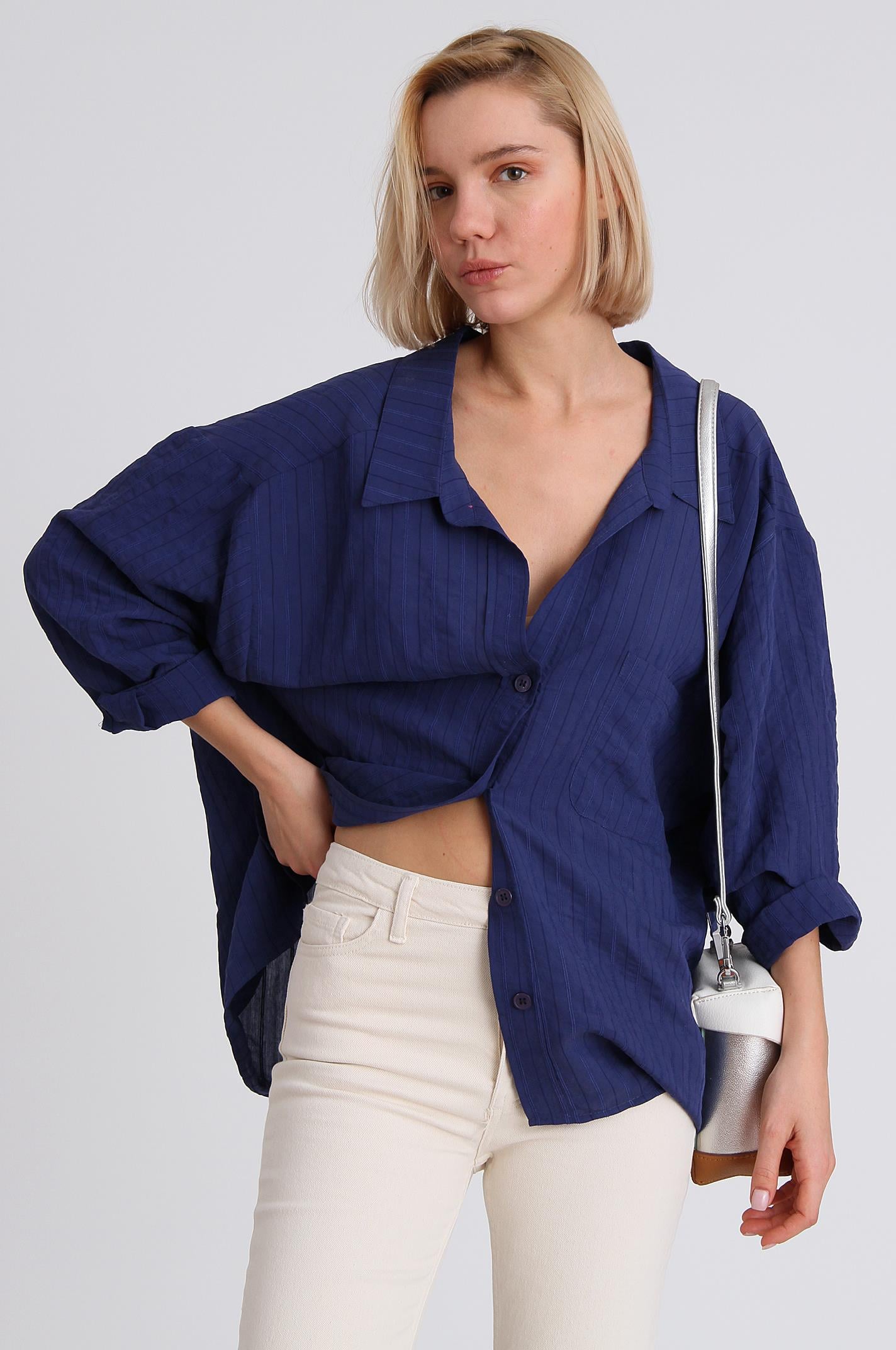 4758 OVERSIZE GÖMLEK(4612) LACİVERT