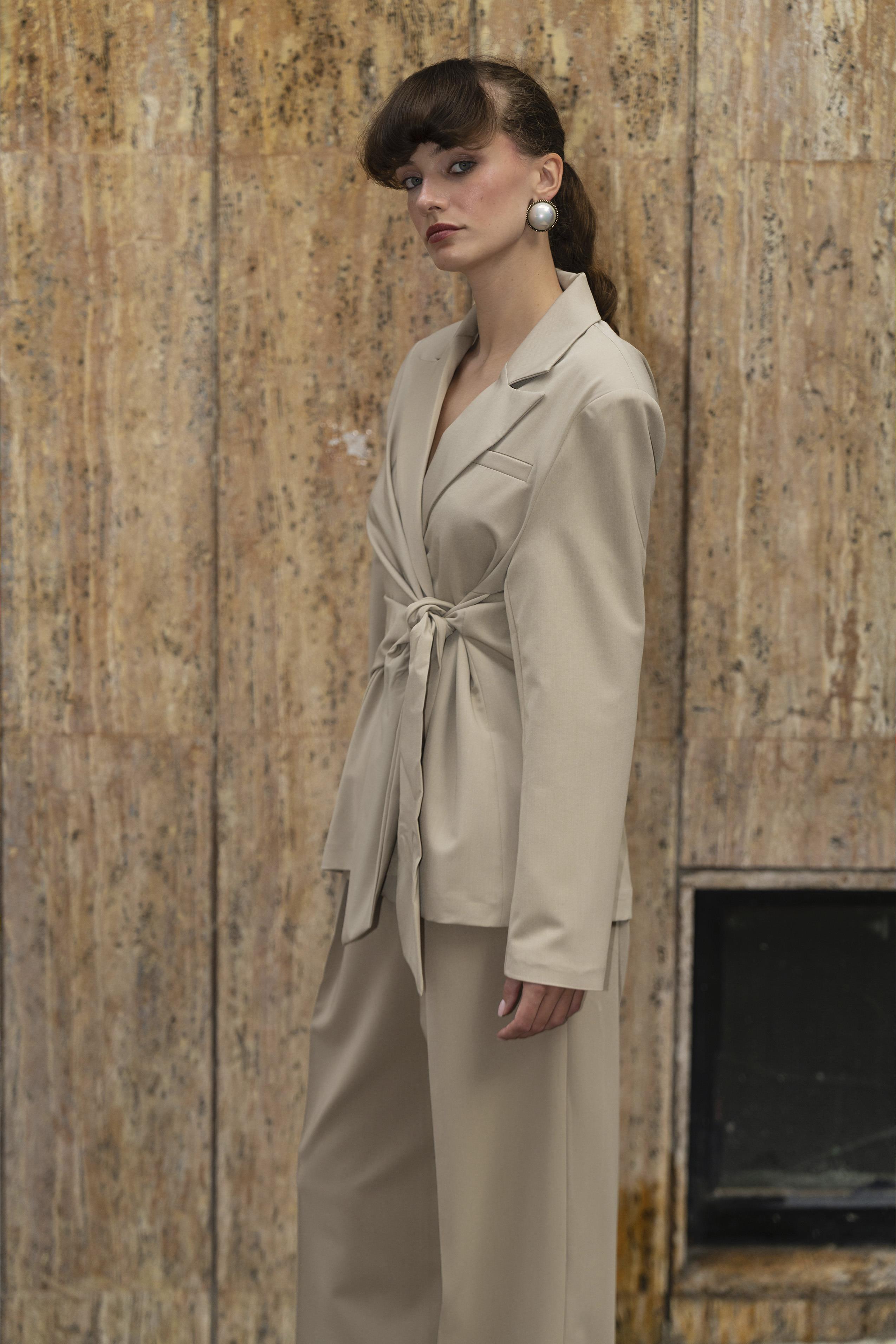 9604 YANDAN BAĞLAMALI CEKET CAMEL