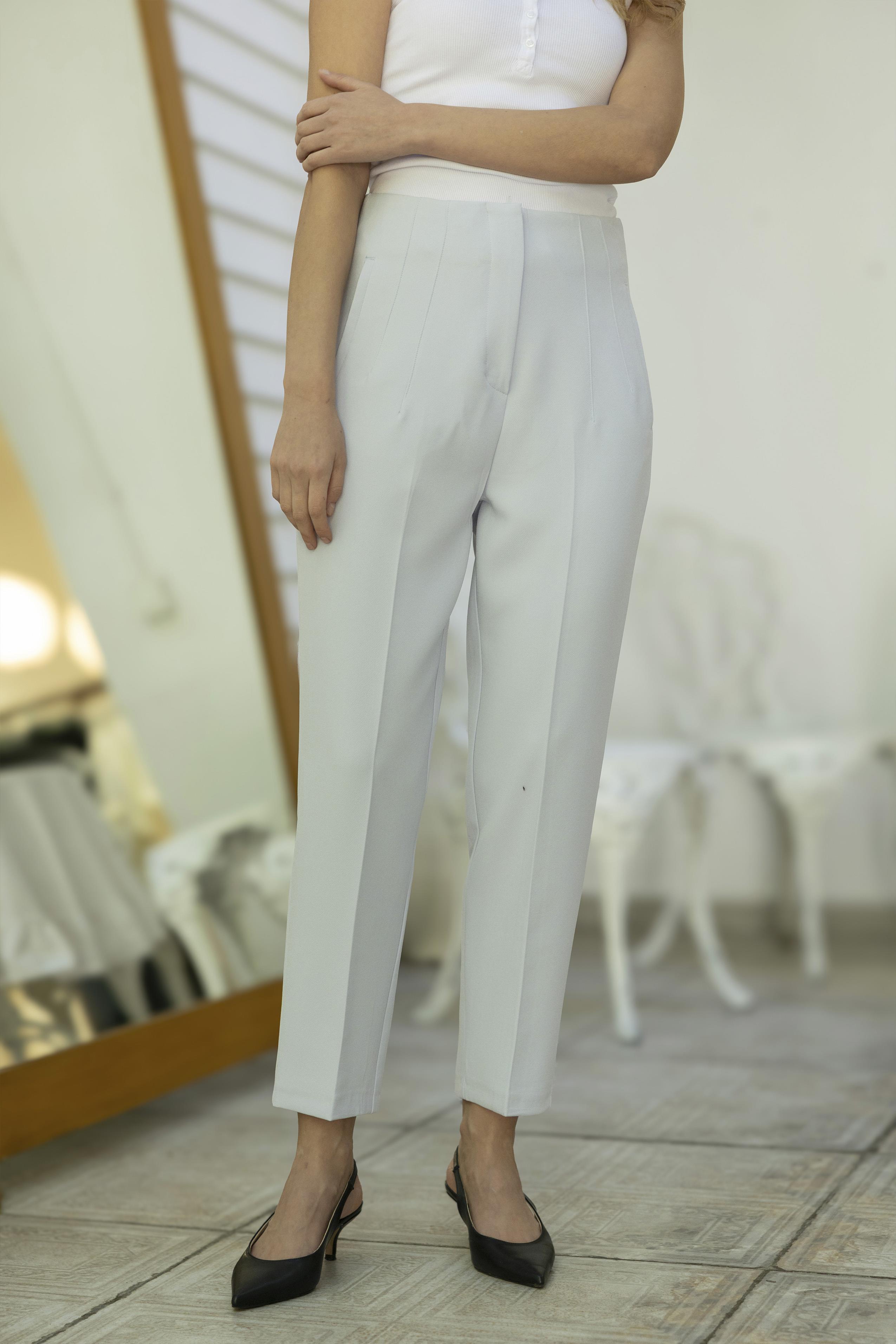 50109 PENSLİ HAVUÇ PANTOLON BEYAZ