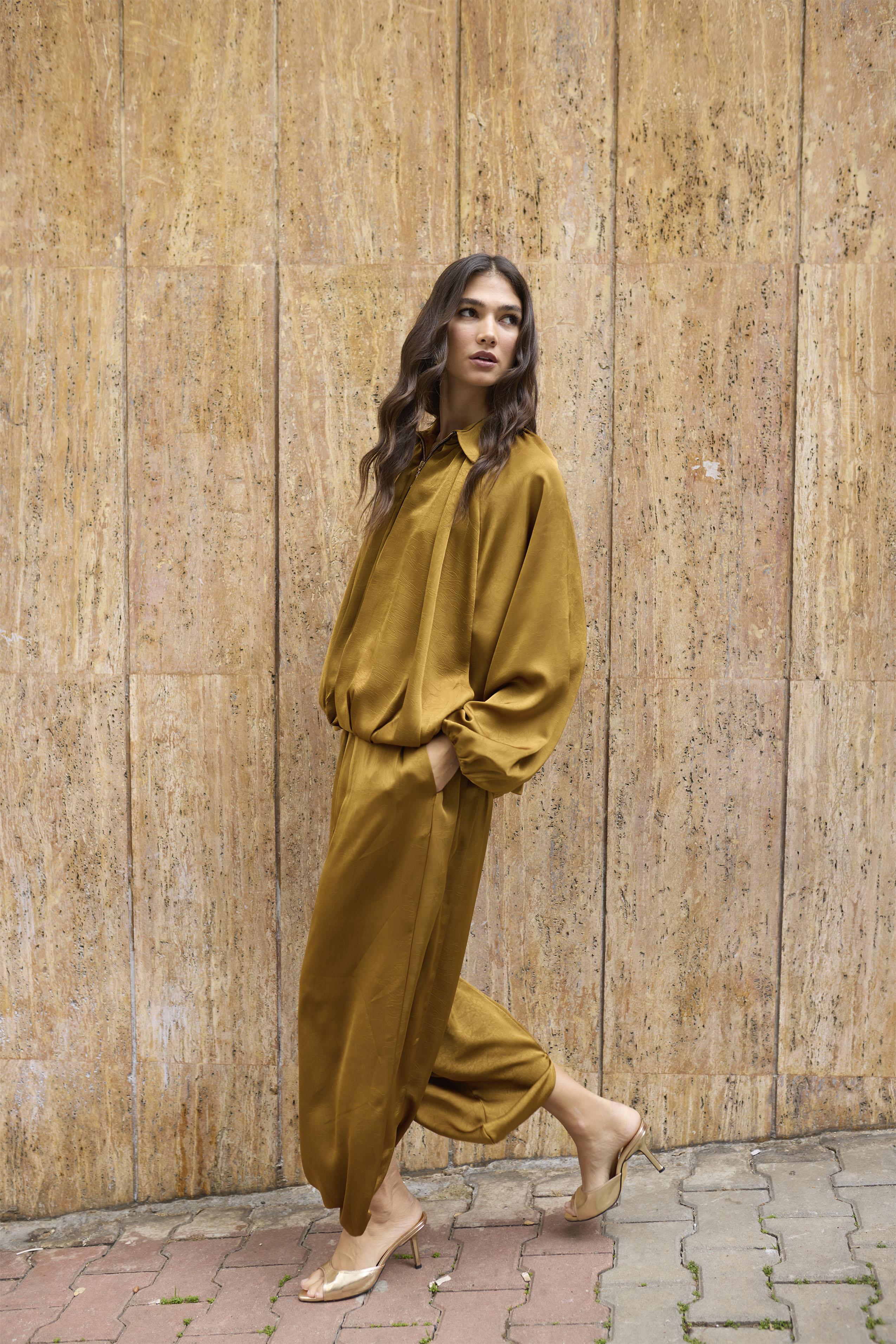 51199 SATEN ŞALVAR PANTOLON SAFRAN