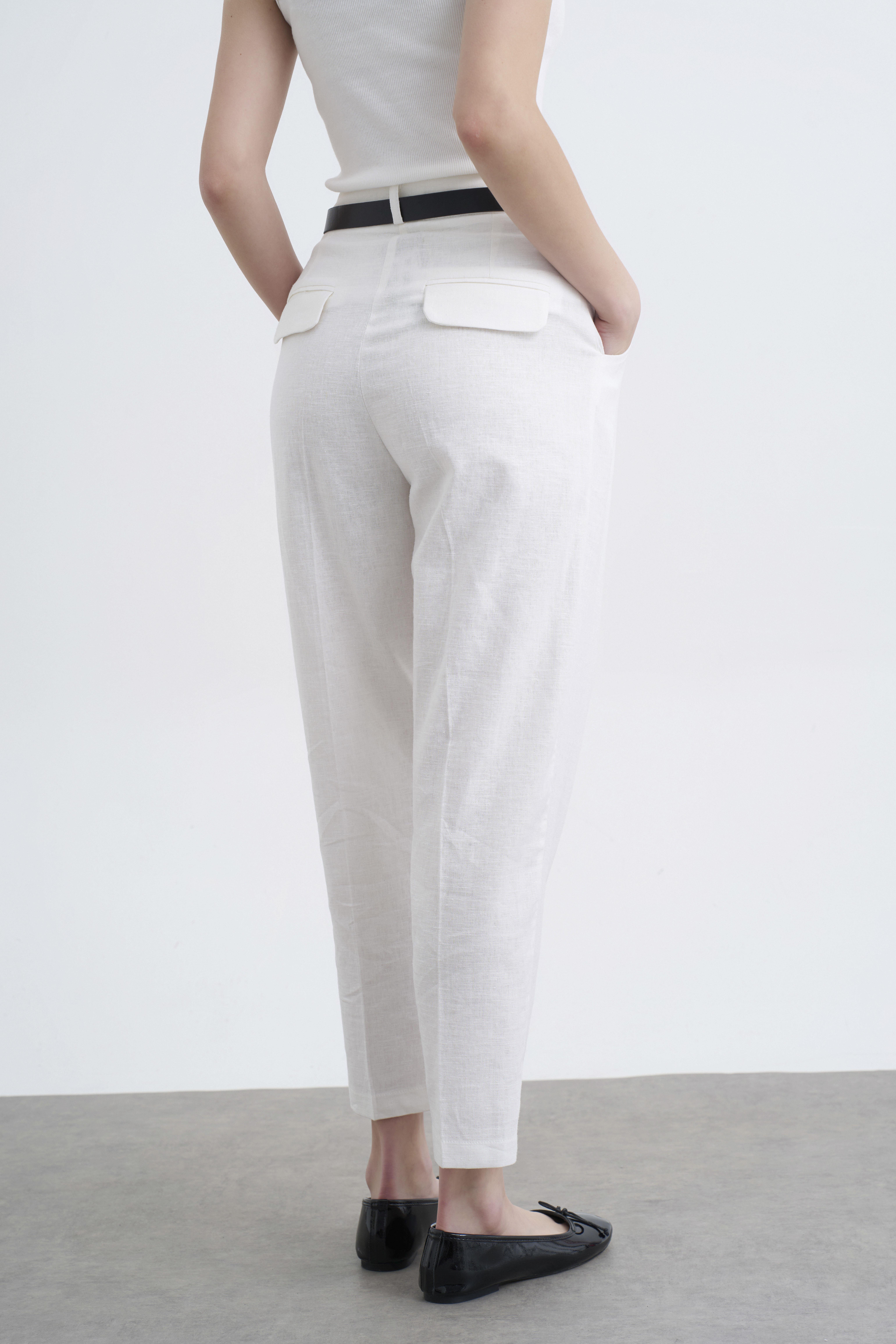 50985 KEMERLİ KETEN PANTOLON BEYAZ
