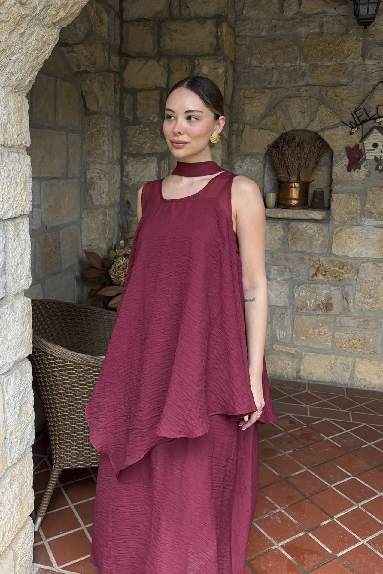 51400 KETEN ELBİSE BORDO