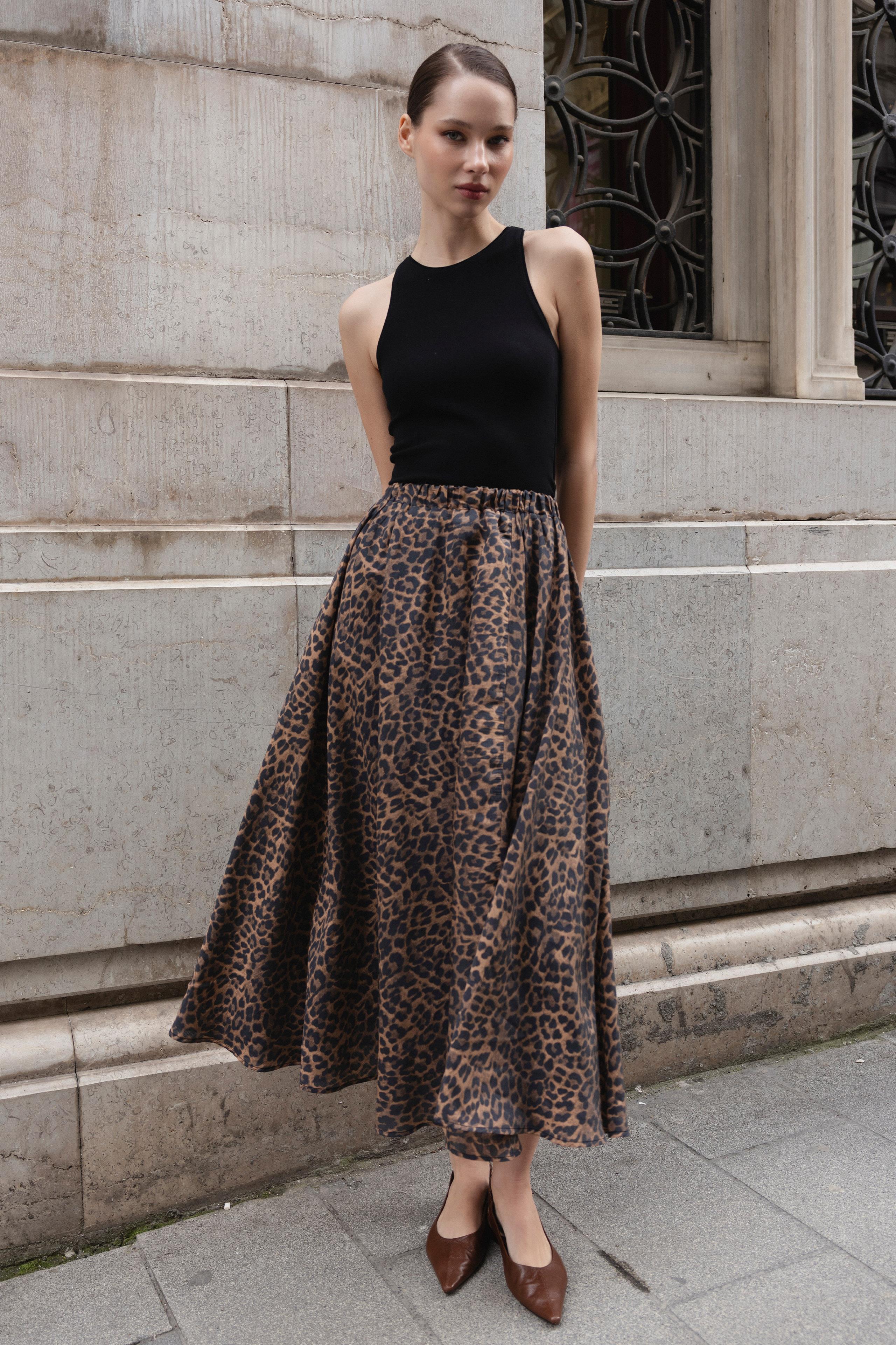 3278 LEOPAR DESEN ETEK KAHVE