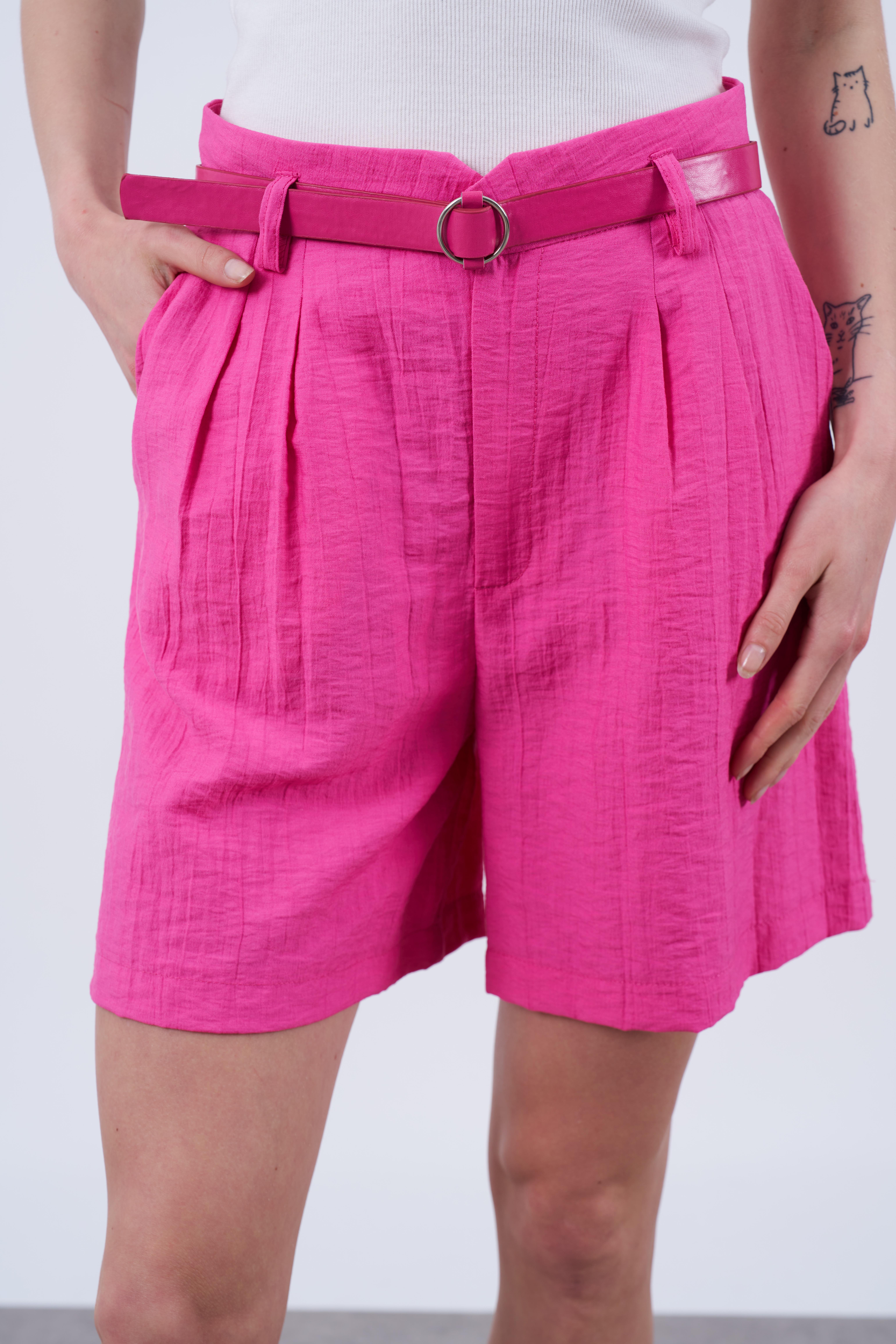 50530 ÇİFT PİLİLİ KETEN ŞORT FUŞYA