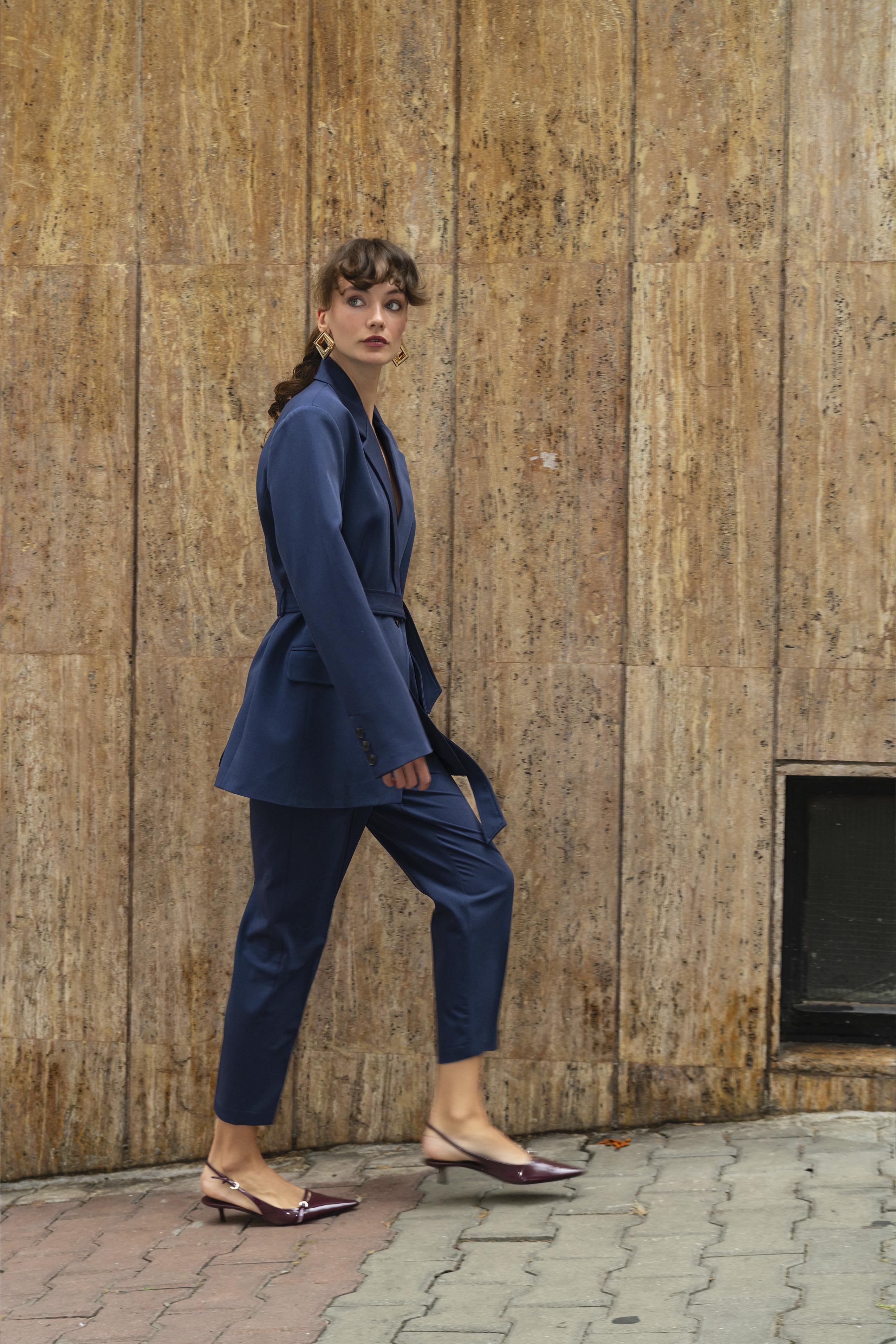 9597 CEKET KEMERLİ PANTOLON TAKIM LACİVERT