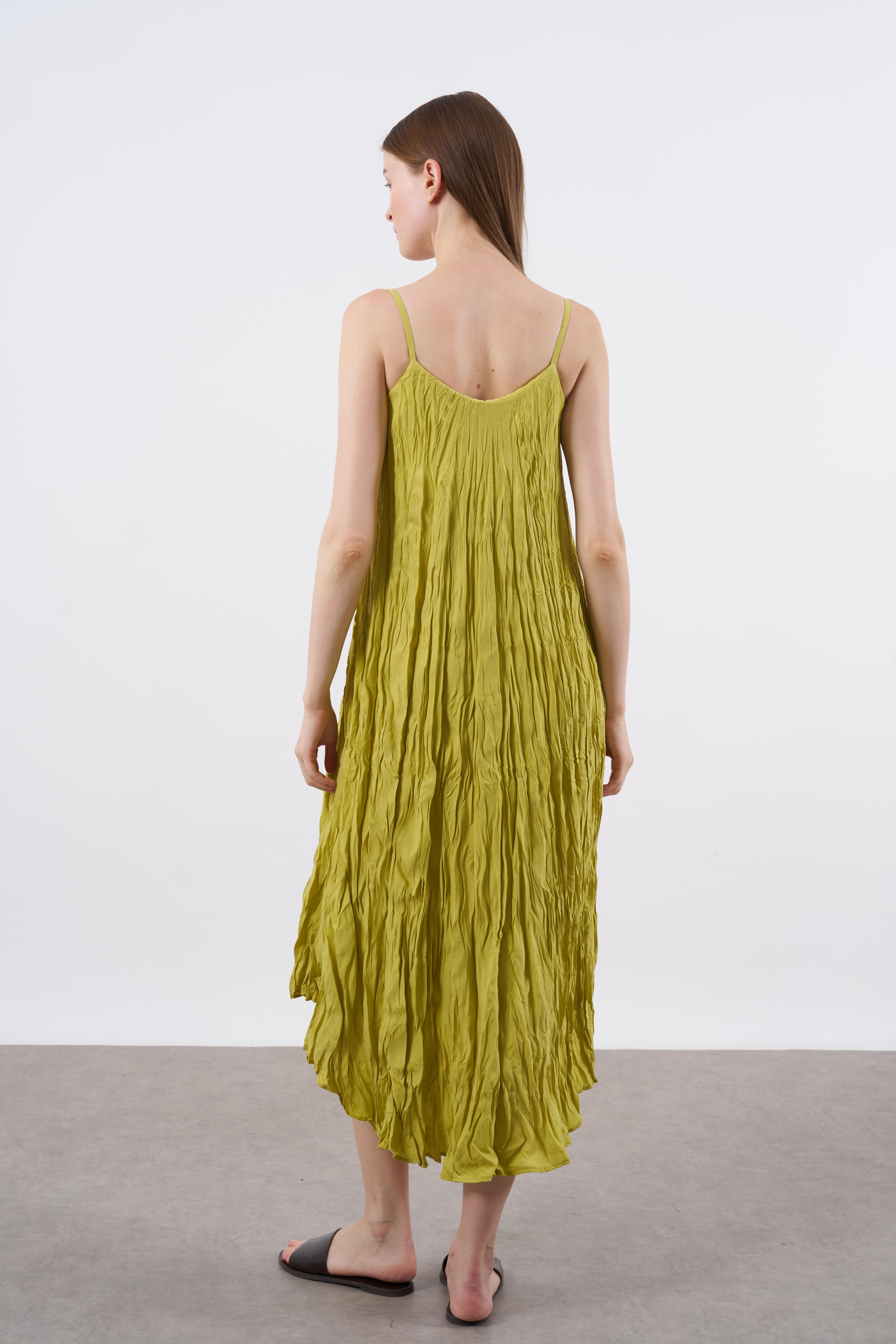 3208 KIRIŞIK ASKILI ELBİSE HARDAL