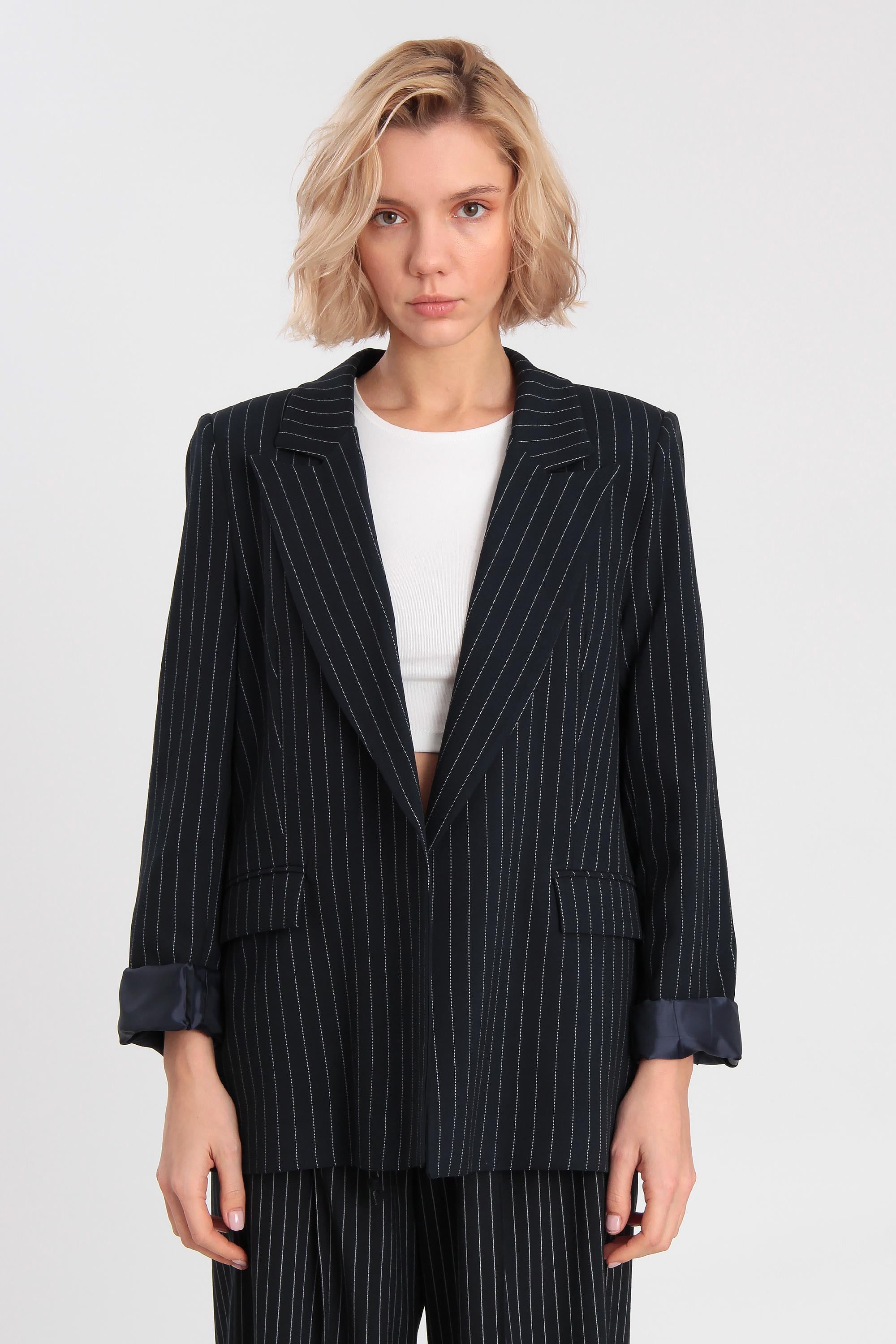 9301 ÇİZGİLİ CEKET LACİVERT