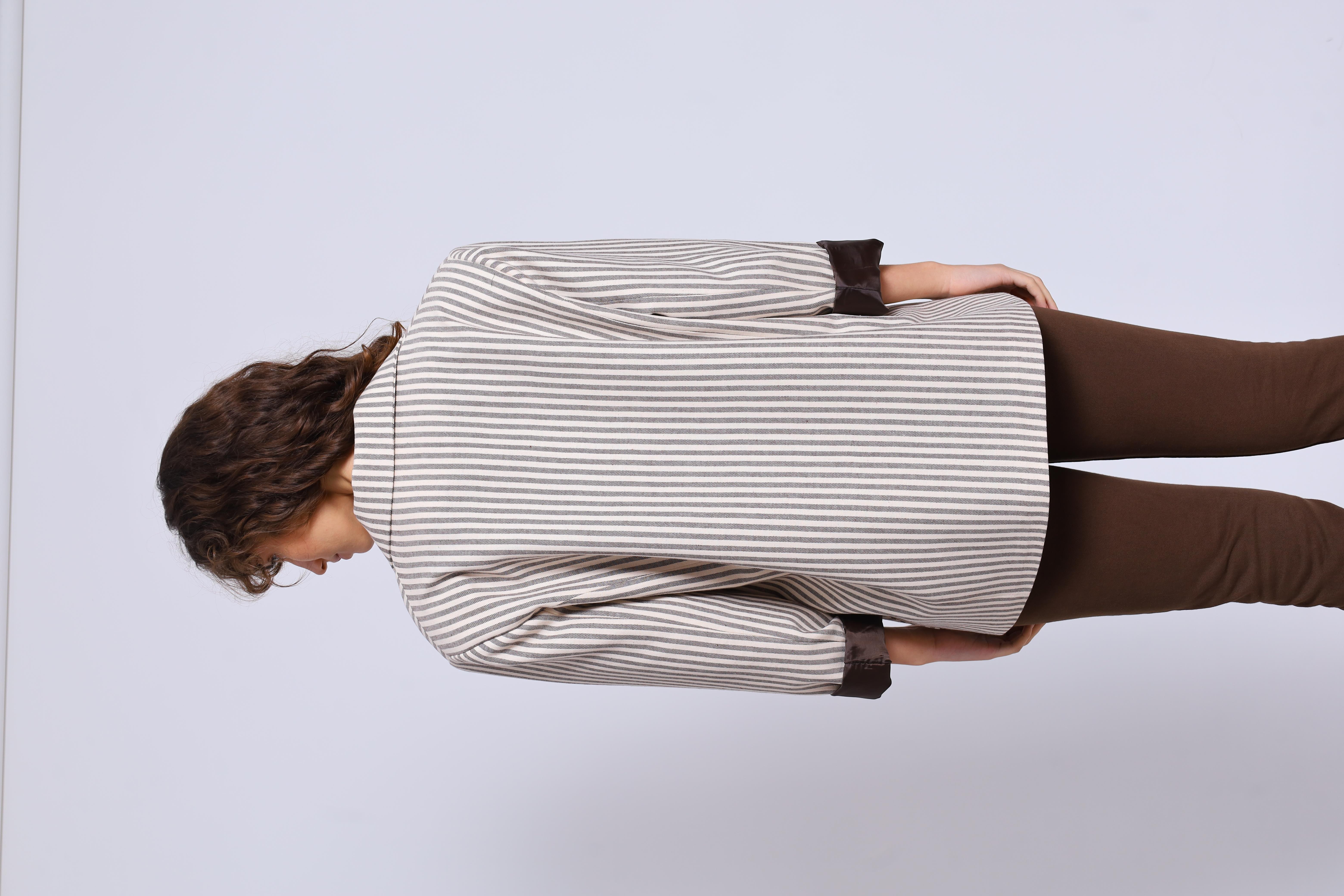 9421 ÇİZGİLİ KETEN CEKET TAŞ-KAHVE