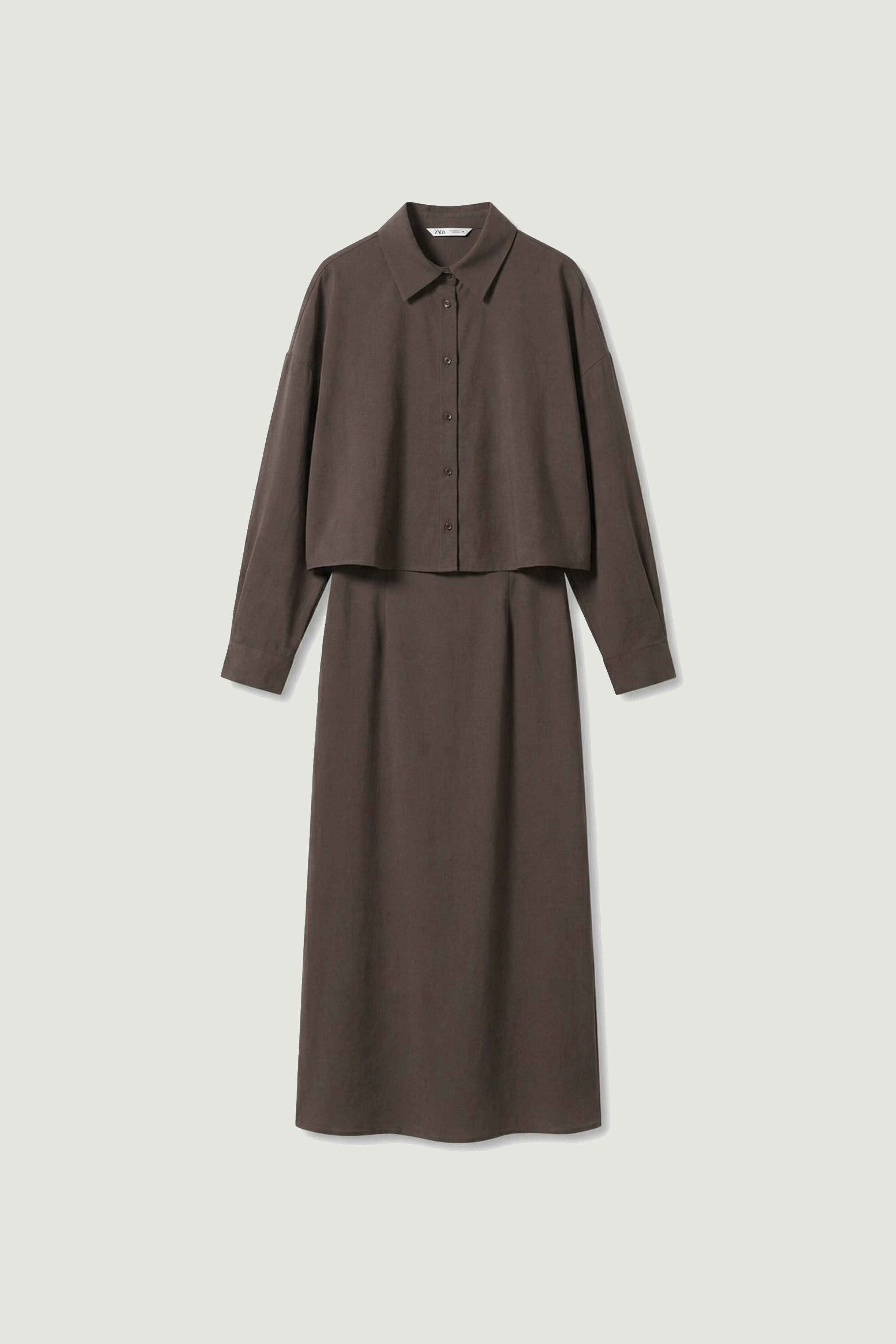 51153 GÖMLEK ELBİSE TAKIM KOYU KAHVE