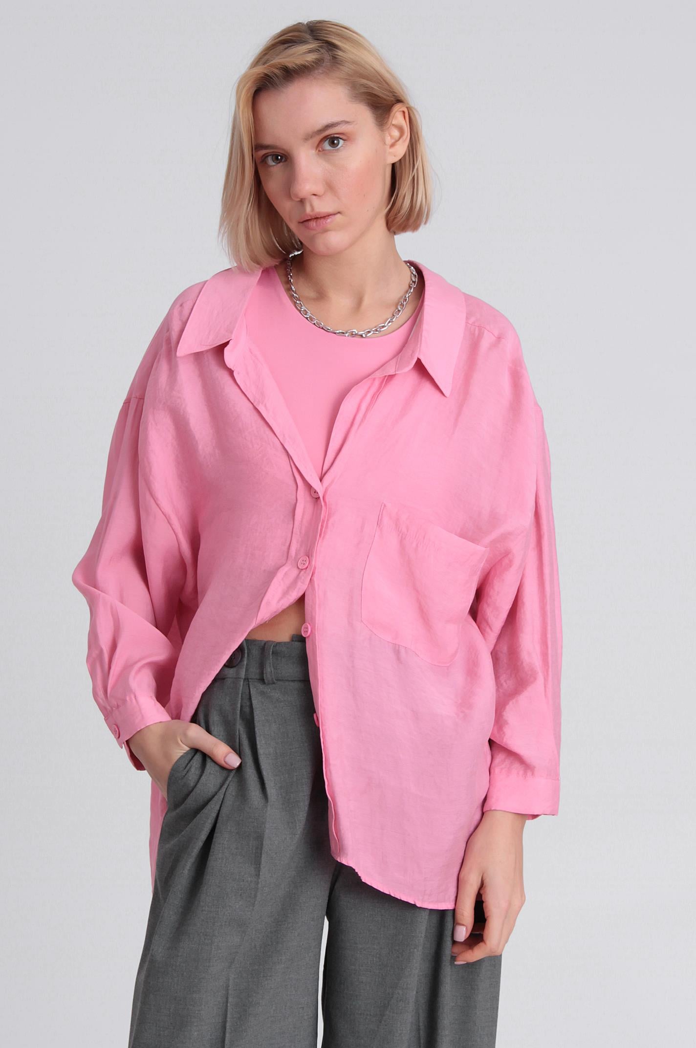 4612 DÜŞÜK OMUZLU OVERSİZE GÖMLEK PEMBE