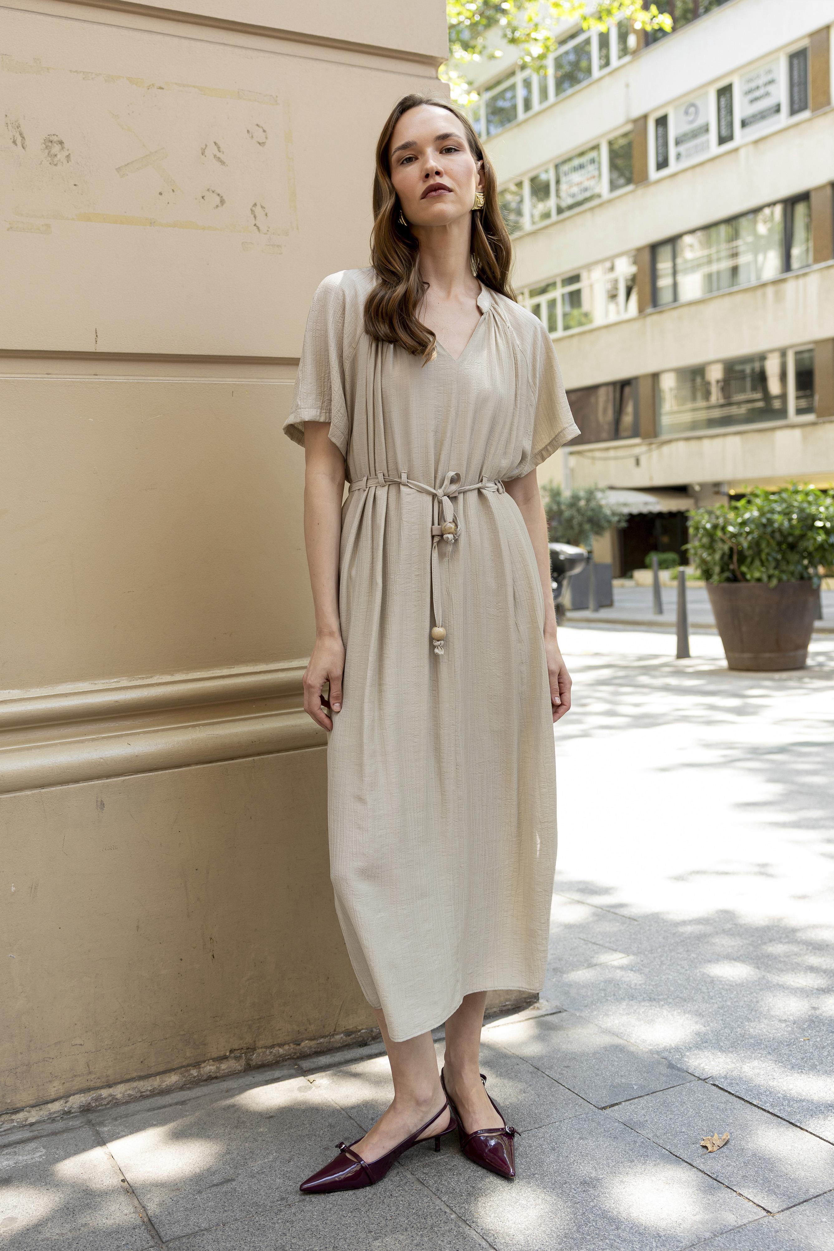 3305 KISA KOLLU ELBİSE BEJ